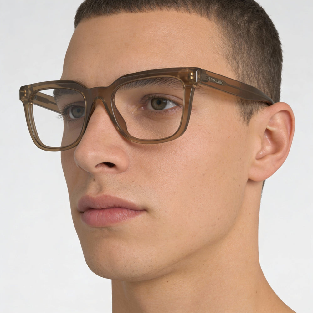 Salvatore Ferragamo Sf2990 Men's Transparent Light Brown Acetate Eyeglasses 52mm - Prescription Ready with Clear Demo Lenses
