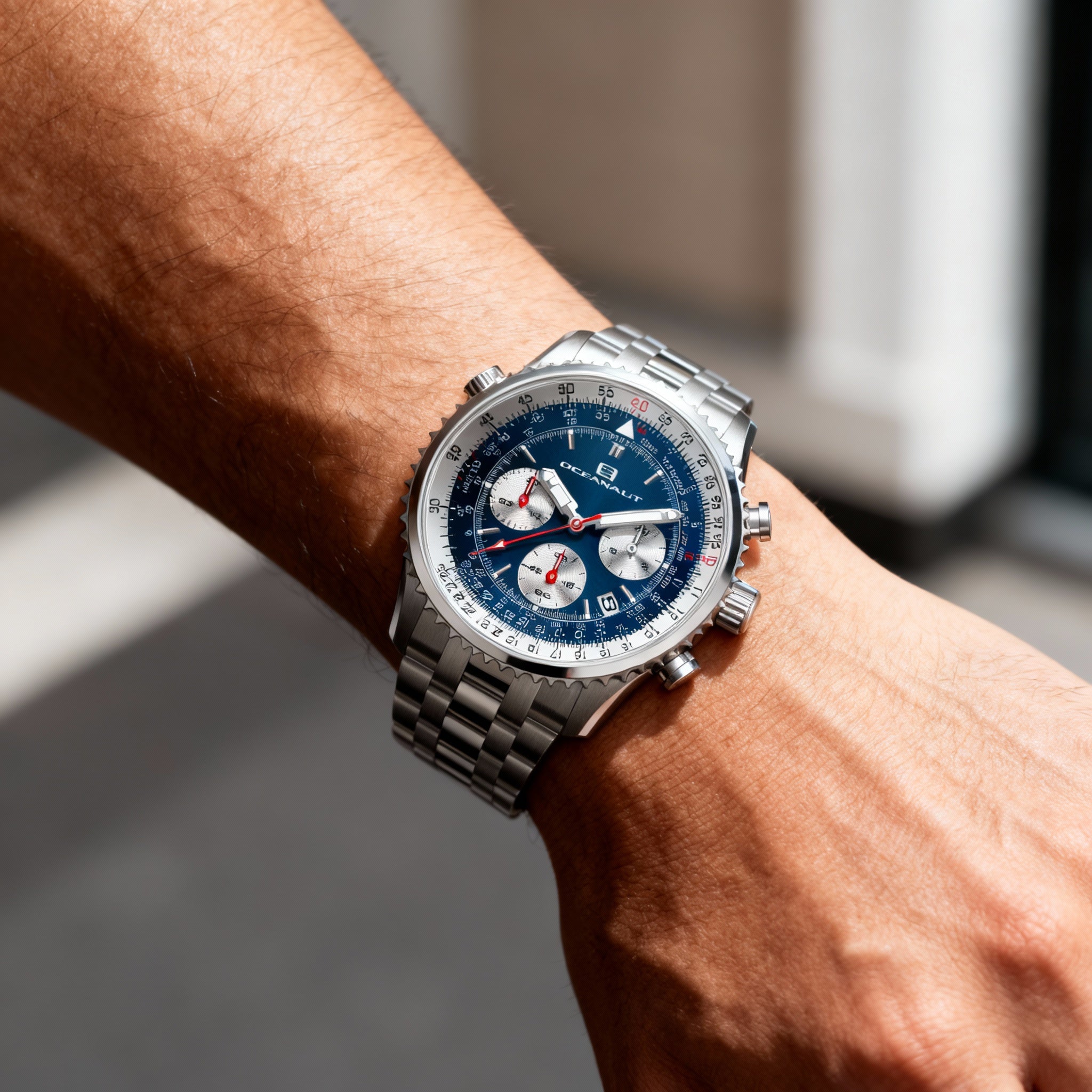 Oceanaut bracelet Men's Stainless Steel Chronograph Watch, Blue Dial, 48mm Case, 100M Water Resistant, Photo 3