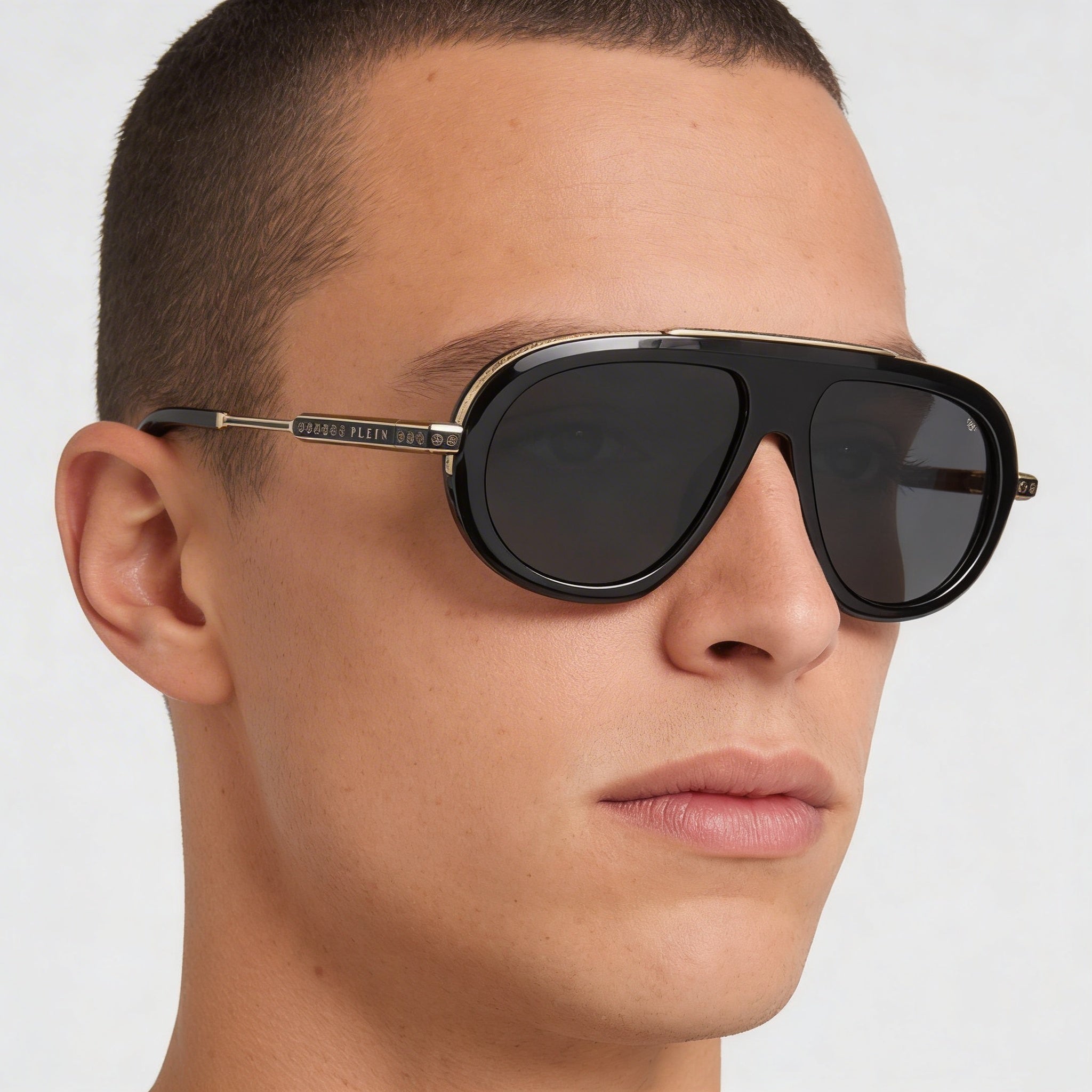 Philipp Plein Spp151m Men's Shiny Black Cellulose Acetate Frame Non-Polarized UV Protection Sunglasses 57, Photo 3
