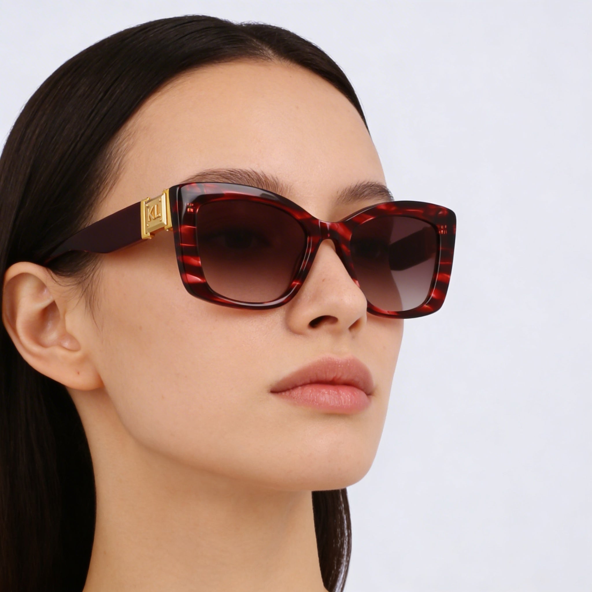 Gafas de sol KARL LAGERFELD Kl6139s de mujer con montura de ojo de gato de plástico rojo a rayas, no polarizadas, con protección UV, 53mm, Photo 3
