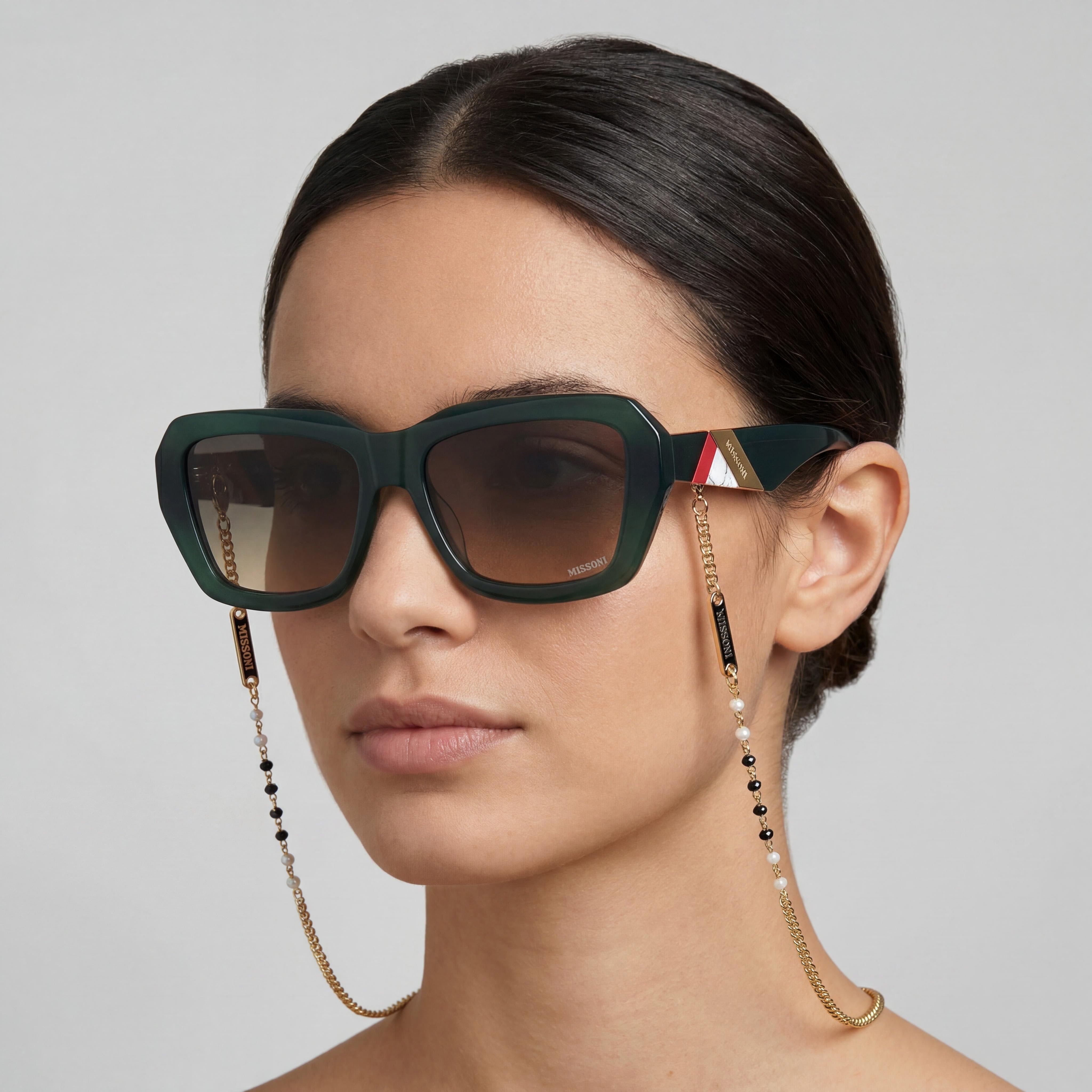 M Missoni Casual Women's Green/Blue Doubleshade Peach Acetate Frame Sunglasses with Blue Doubleshade Peach Lenses 55mm, Photo 5