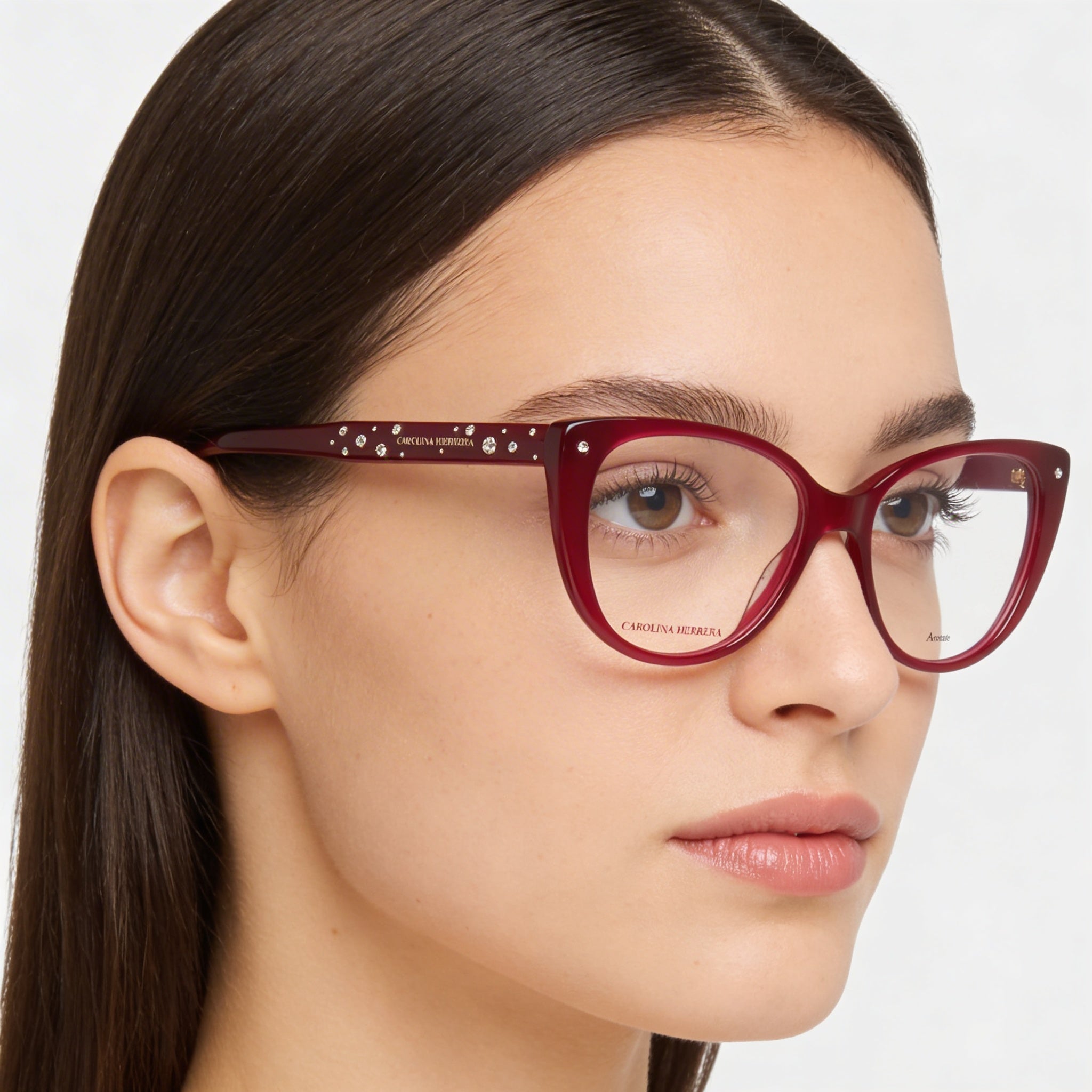 Carolina Herrera Her 0150 Women's Acetate Burgundy Modern Eyeglasses 53-16-145mm, Clear Demo Lenses, Prescription Ready, Photo 3