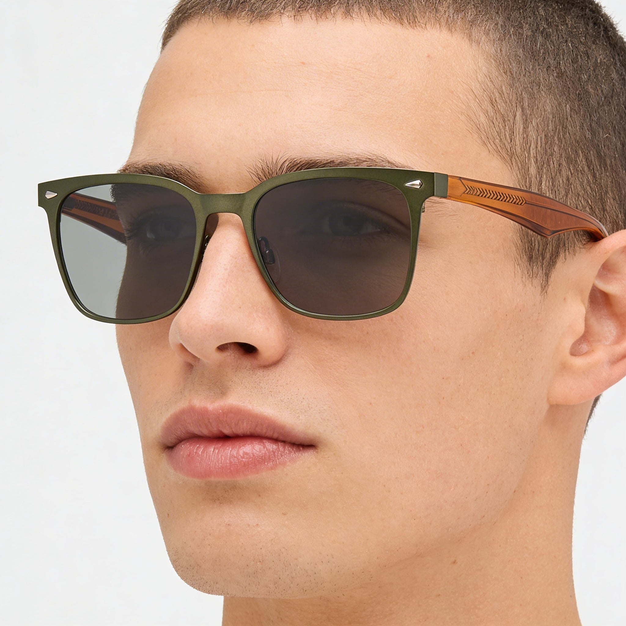 Rag & Bone Rnb 7002 Men's Dark Olive Brown Metal Prescription Eyeglass Frames with 54mm Lens, 19mm Bridge, 145mm Temple, Photo 4