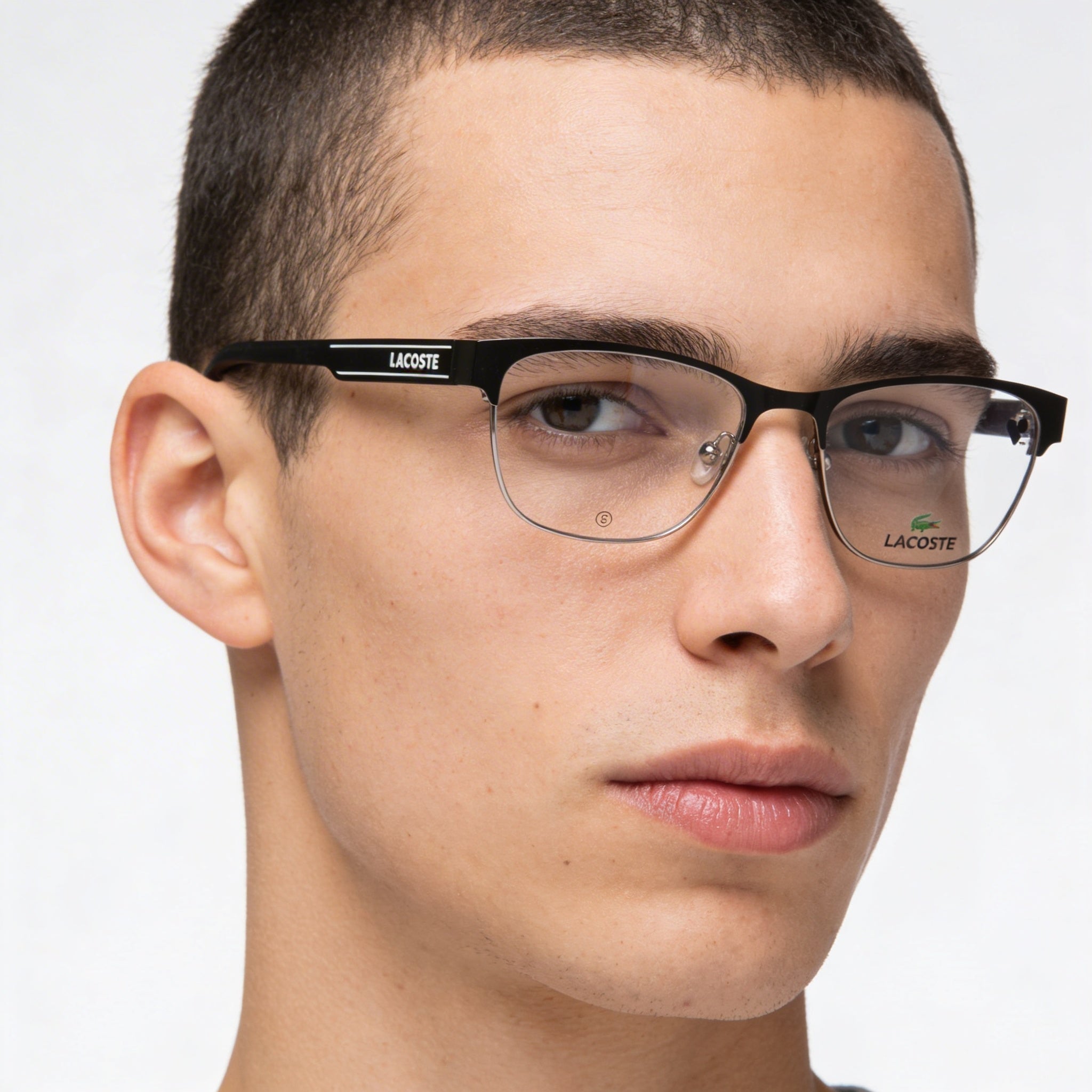 Lacoste Casual L3112 Men's Eyeglass Frame, Matte Black Metal, Polycarbonate Demo Lenses, Size 49-16-130mm, Photo 4