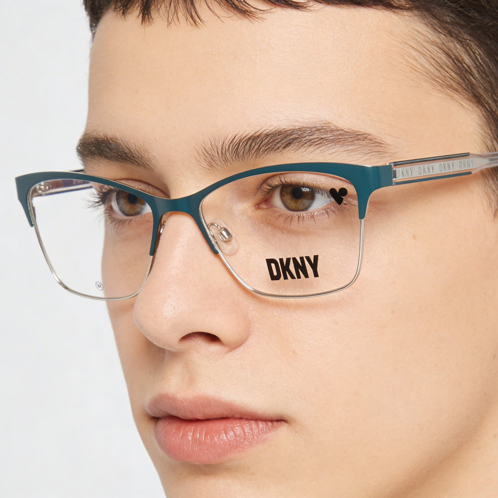 Gafas de sol unisex DKNY Dk3008 con montura de metal verde azulado/plateado y lentes de policarbonato verde azulado/plateado (53 mm)