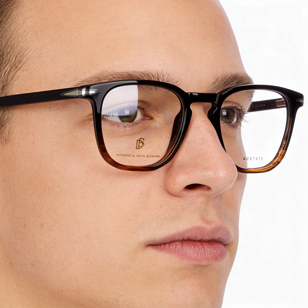 Gafas de sol unisex David Beckham DB 1050 de plástico marrón con montura de cuerno, 49 mm