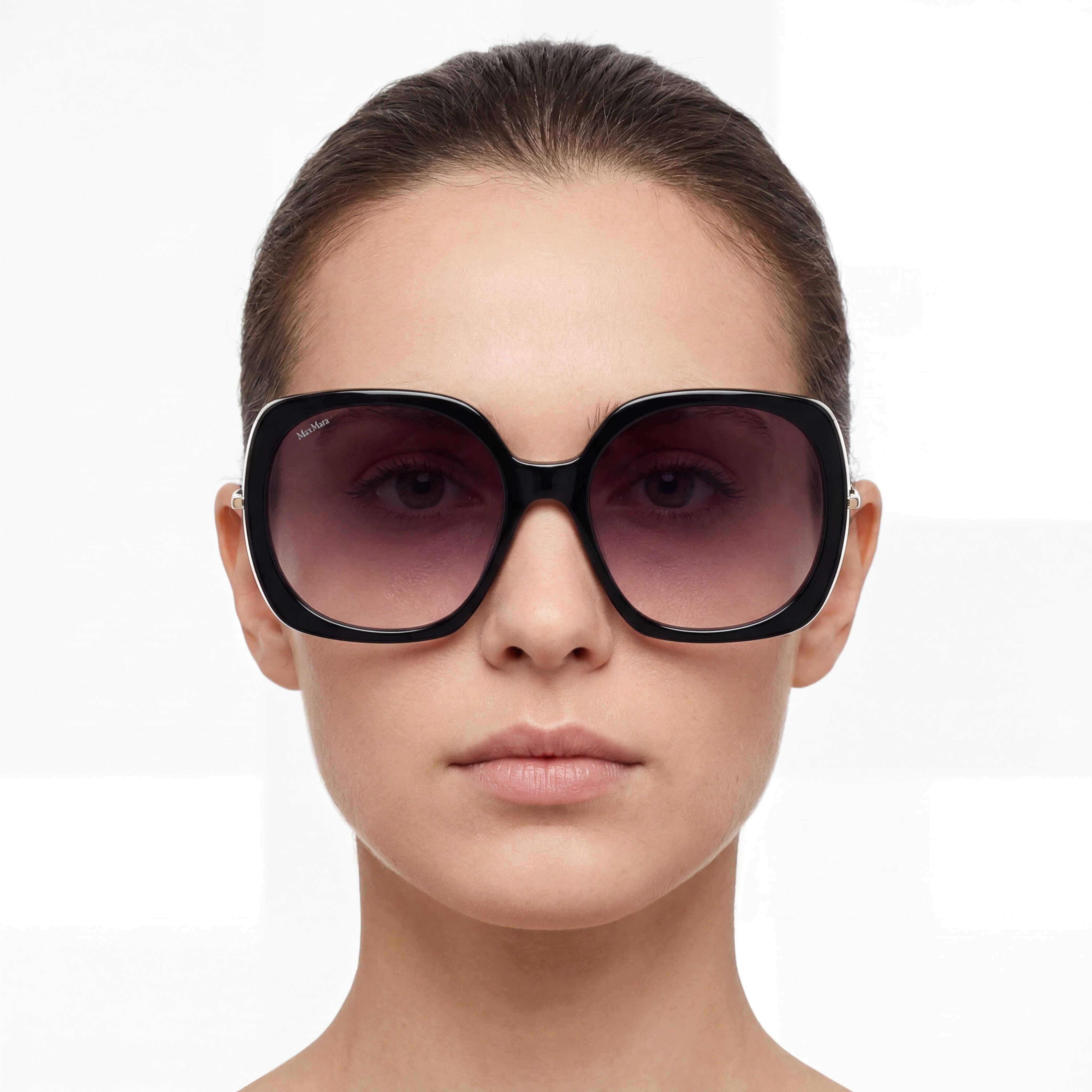 Gafas de sol para mujer MaxMara MM0079 con montura de acetato negro brillante y lentes negras brillantes 58-19-135, Photo 5