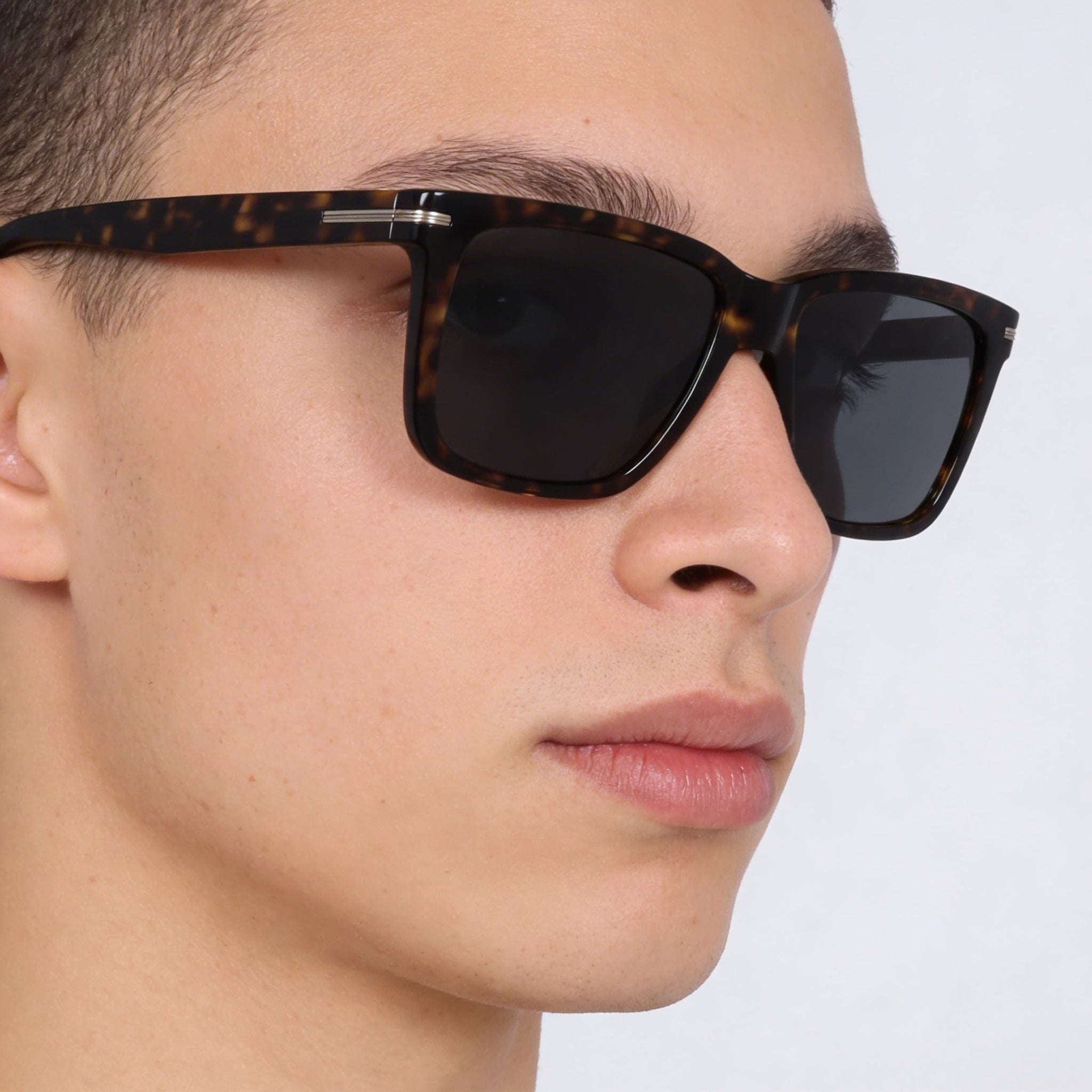 Gafas de sol cuadradas clásicas unisex Hugo Boss de acetato, montura gris Habana oscuro, lentes Habana sin polarizar, protección UV, 55 mm, Photo 5