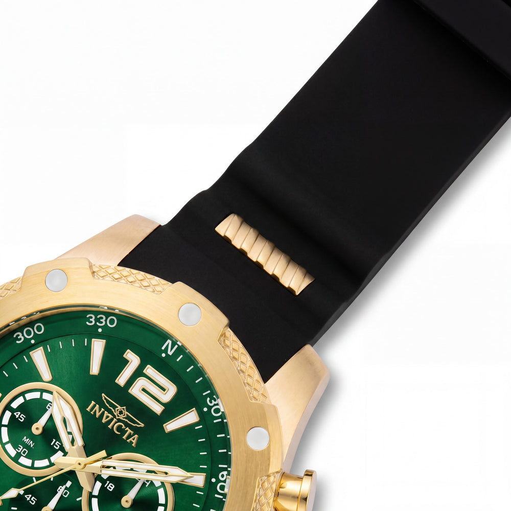 Reloj Invicta informal para hombre, multifunción, esfera verde, acero inoxidable chapado en oro, poliuretano negro, 50 mm
