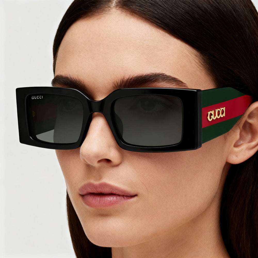 Gucci GG1860S Women's Modern Polarized Sunglasses, Black/Green-Grey Plastic Frame, Black Lens, 52mm