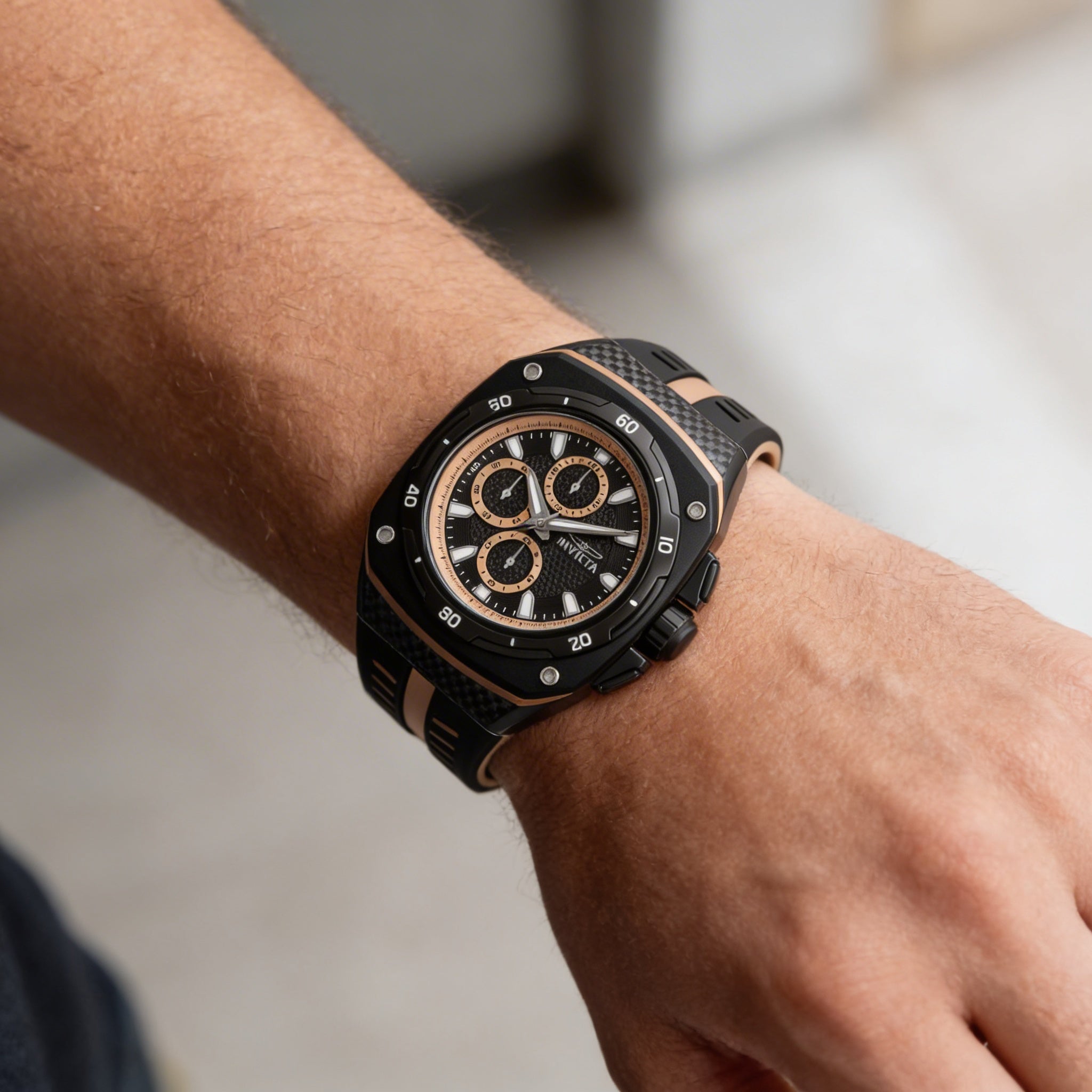 Reloj Invicta IN-46105-AMZUK para hombre, cronógrafo de cuarzo, correa de acero inoxidable, esfera negra, 46 mm, Photo 4