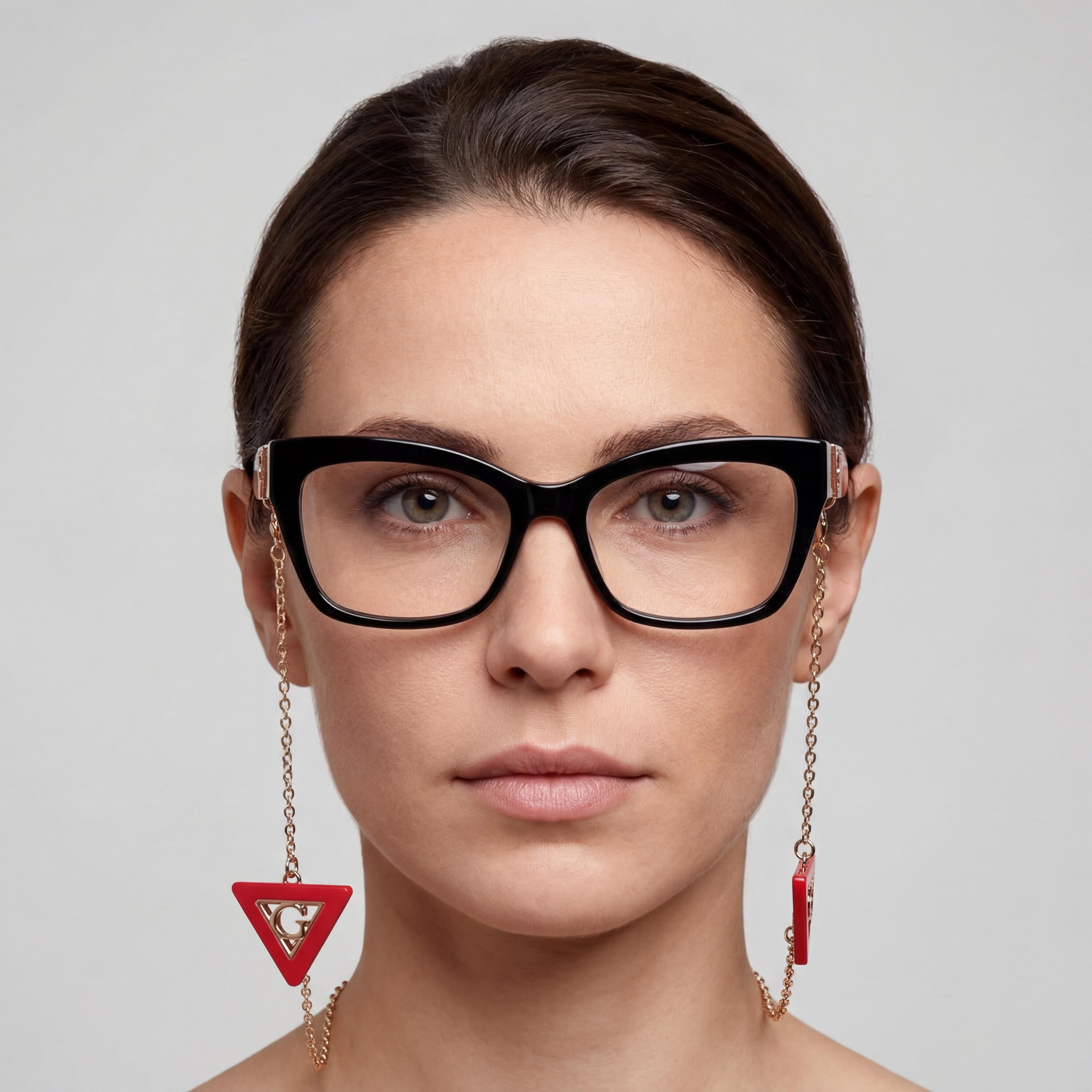GUESS GU2960 Gafas de Mujer de Acetato Negro de Estilo Moderno, Montura Completa Rectangular, Lente Transparente 54-16-145, Photo 4