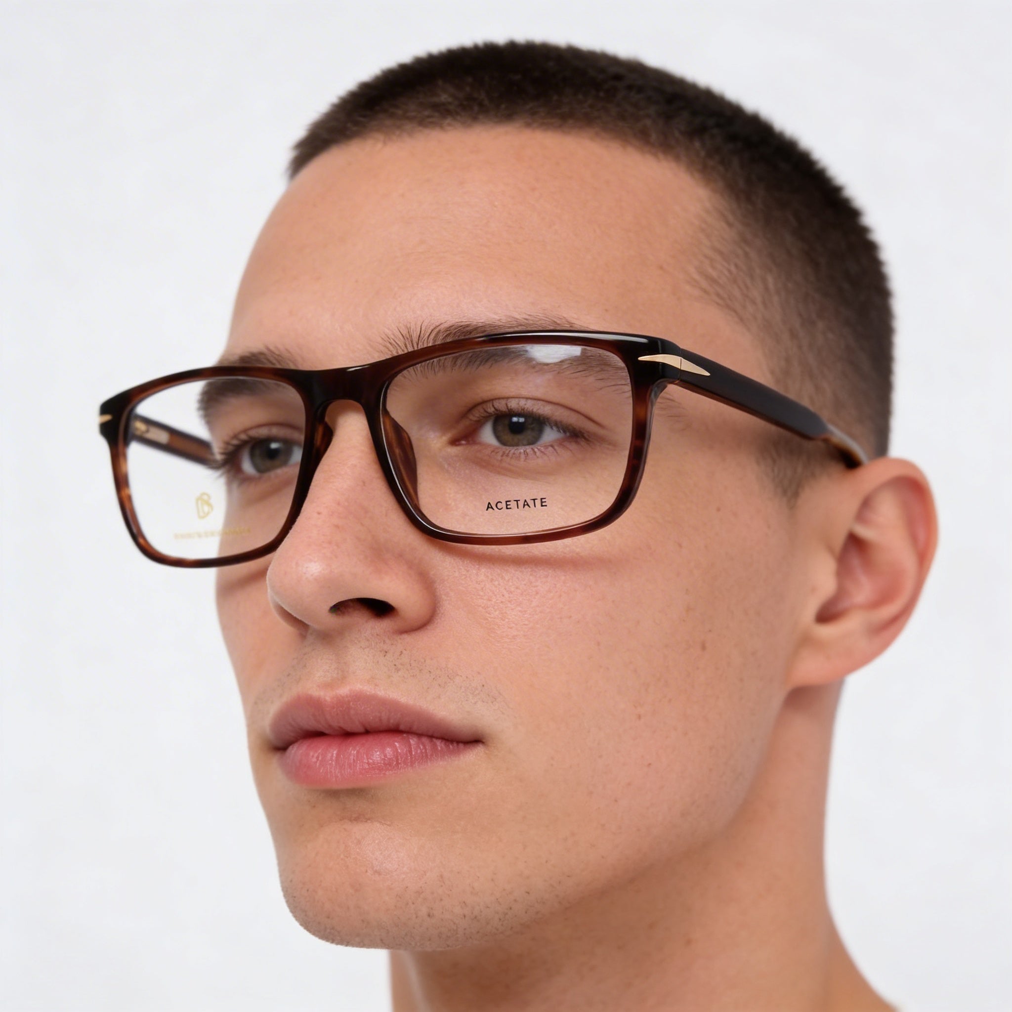 David Beckham Casual Men's Optical Eyeglasses, featuring a Brown Horn Acetate Frame with 58mm Lens Width, Photo 5