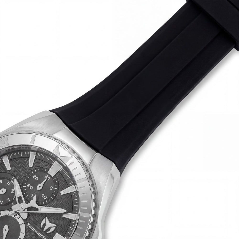 Reloj de cuarzo cronógrafo unisex TechnoMarine Cruise TM-124017, caja de acero inoxidable de 45 mm en negro y acero con correa de silicona