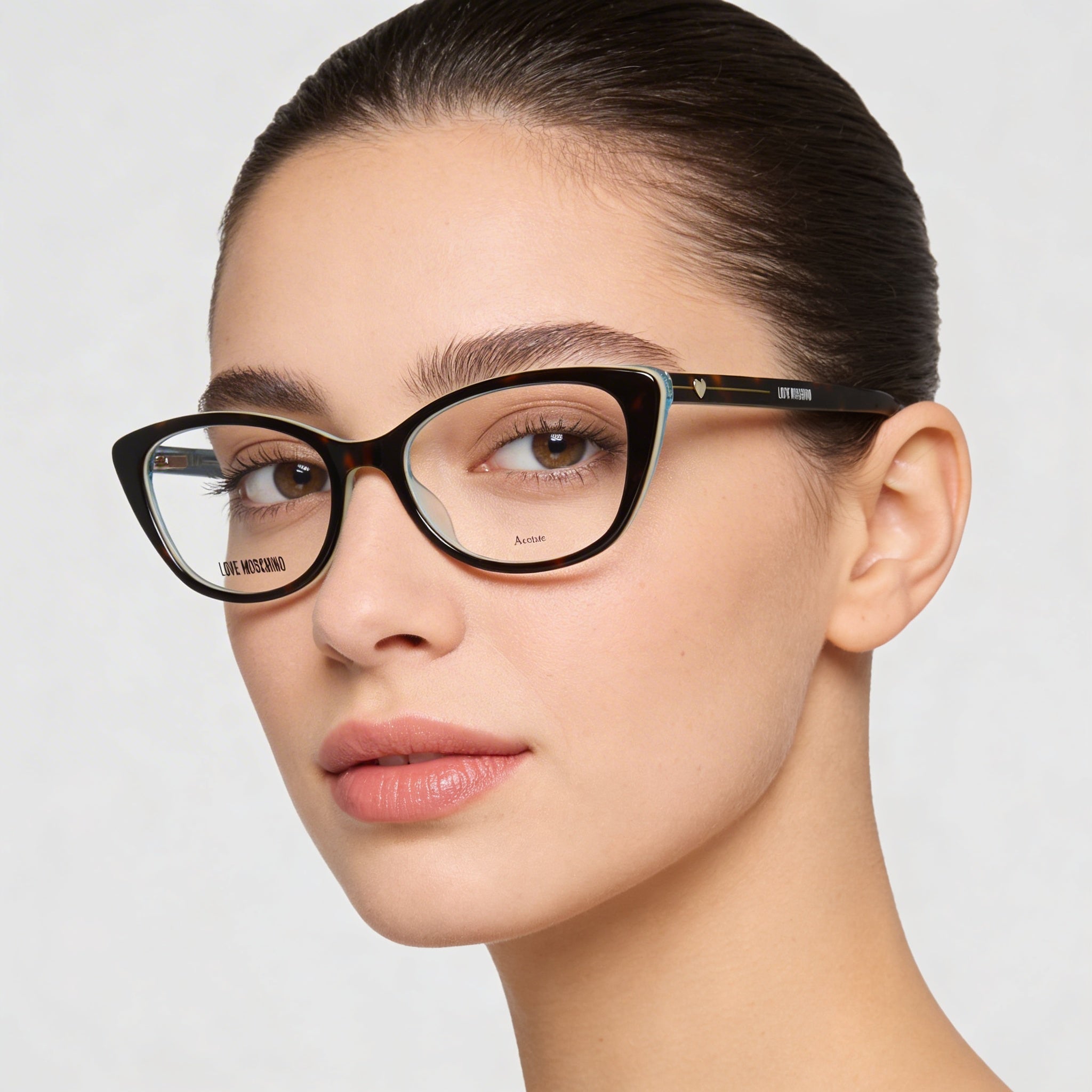 Love Moschino Trilayer Heart Cat-Eye Acetate Women's Eyeglasses, Dark Havana, Size 51-17-135, Photo 4