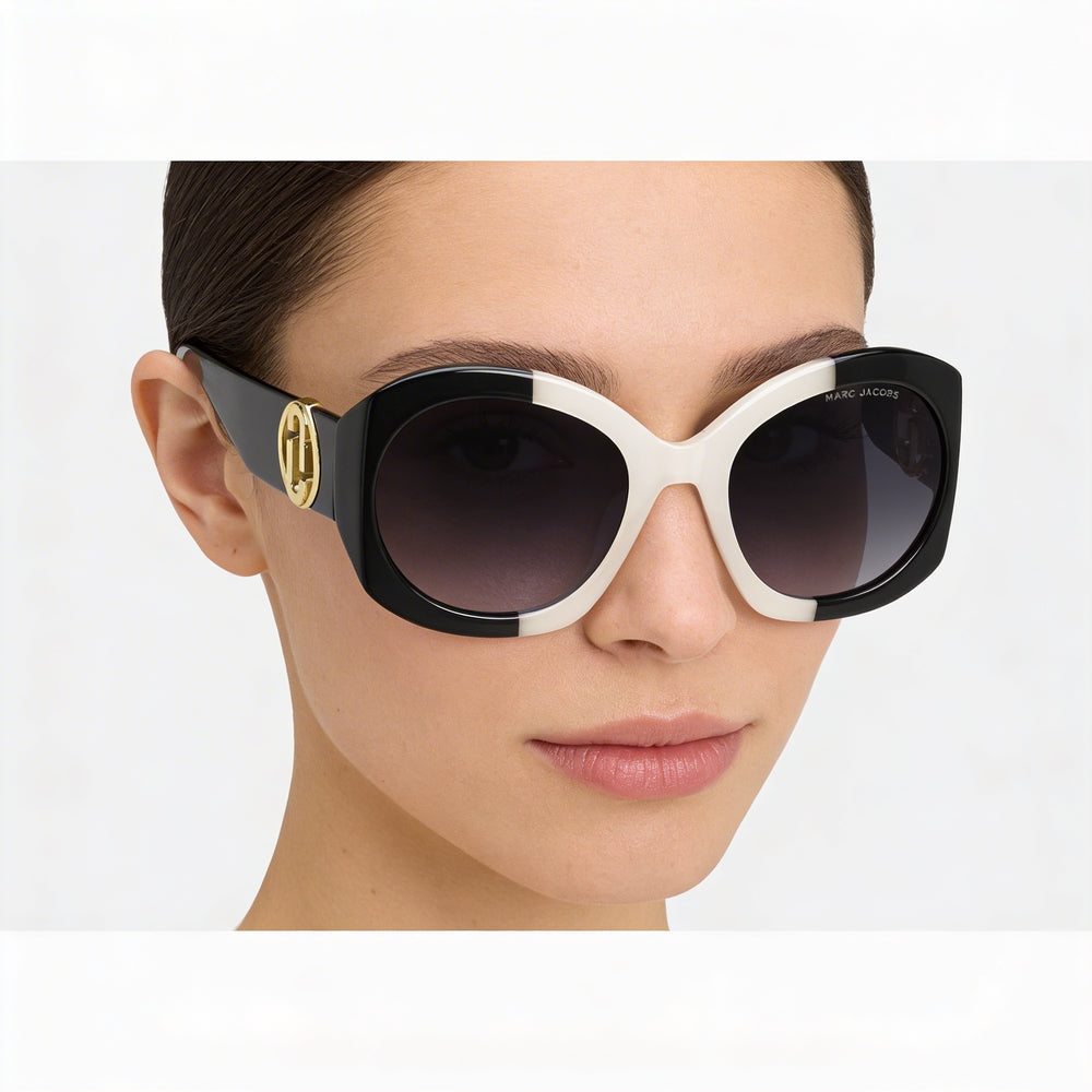 Marc Jacobs Casual Women's Butterfly Acetate White, Black Non-Polarized Dark Grey Shaded UV Protection Sunglasses 56mm