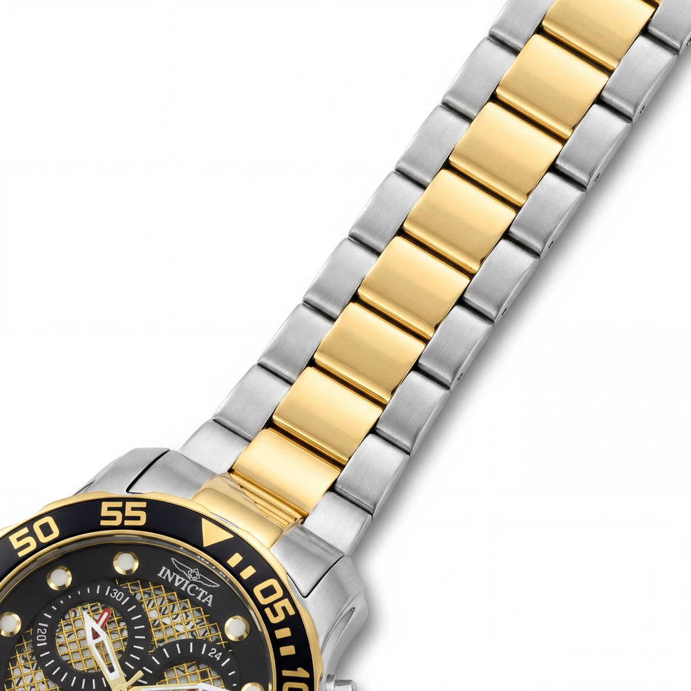Invicta Pro Diver 19839 Reloj de buceo cronógrafo de acero inoxidable bitono para hombre con esfera negra y dorada de 49 mm