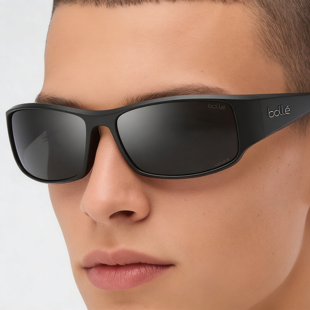 bollé Classic Unisex Black Matte Nylon Frame Sunglasses, Anti-Reflective UV Protection Volt Gun Lenses 63mm