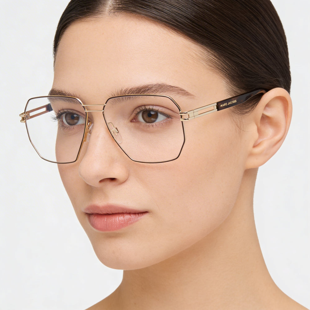 Marc Jacobs Comtemporary Women's Gold Brown Metal Durable Lightweight Eyeglass Frames with Integrated Nose-Pads and Non-Slip Temples