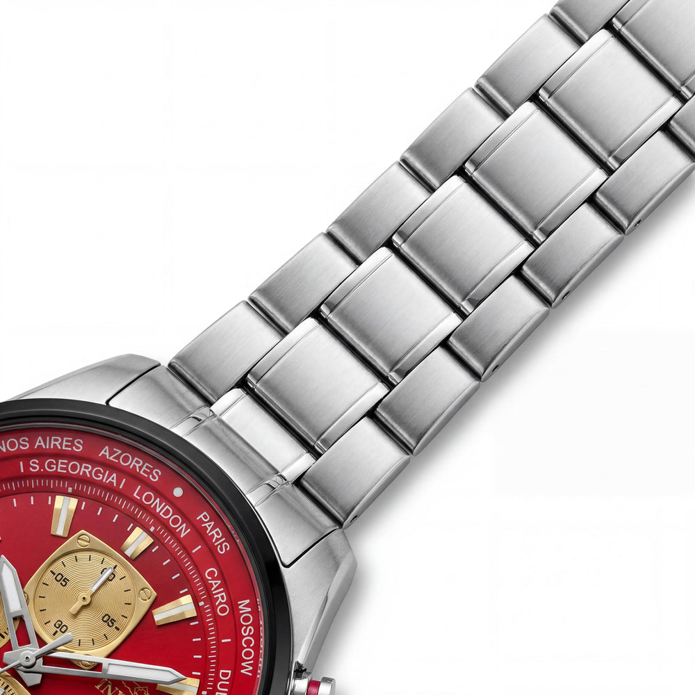 Invicta Aviator 50502 Reloj de pulsera para hombre de 50 mm, cronógrafo de cuarzo, de acero inoxidable plateado, esfera roja