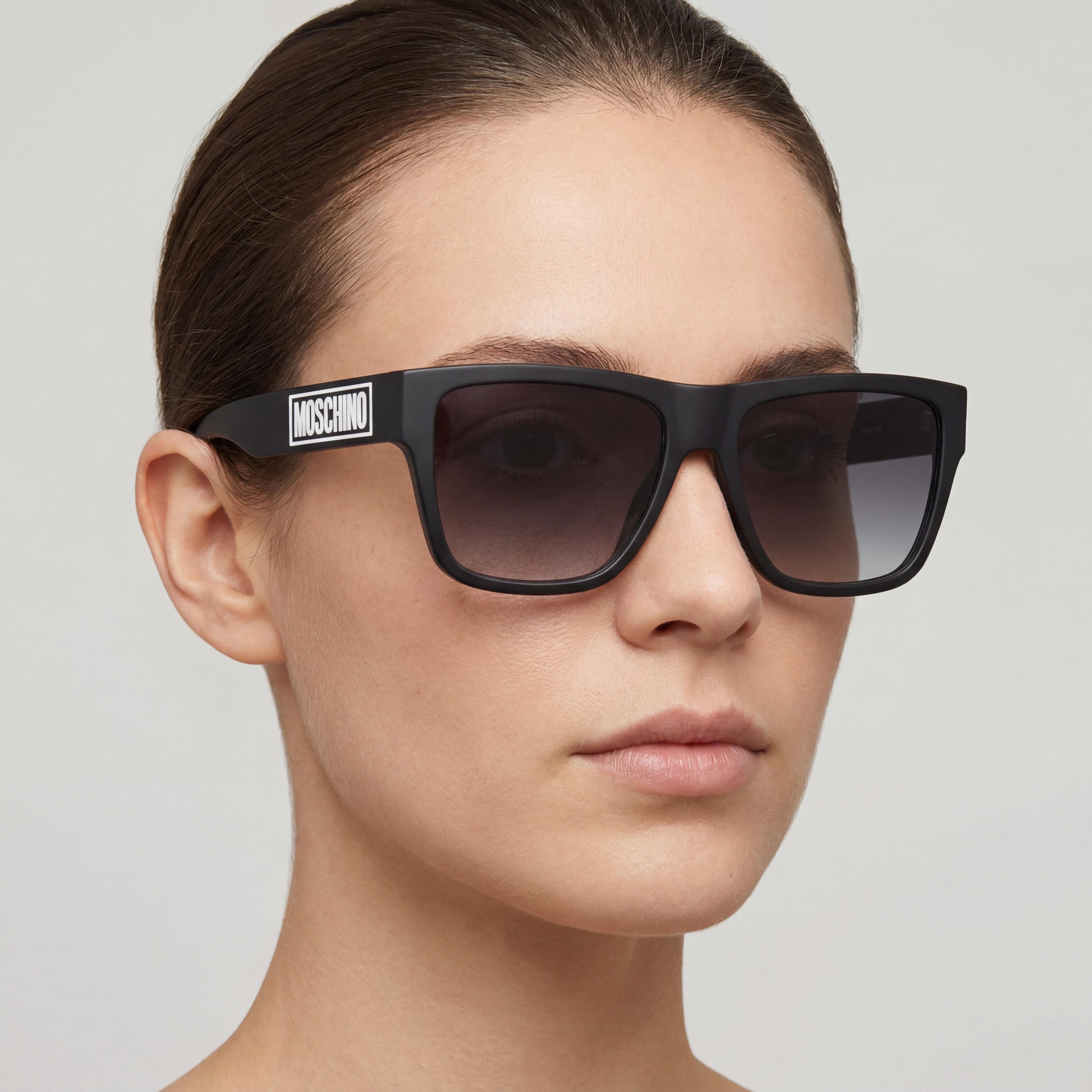 Gafas de sol rectangulares de acetato negro para mujer Moschino Moderno, con lentes grises sombreadas con protección UV 57-17-145, Photo 5