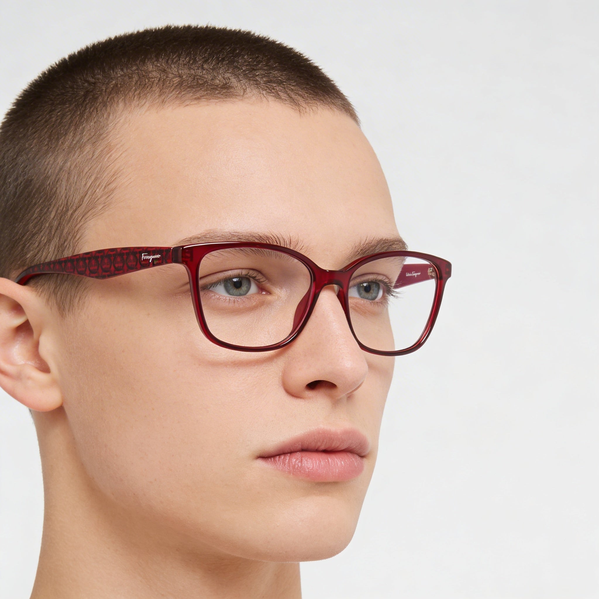 Ferragamo Modern Unisex Acetate Eyeglasses, Transparent Burgundy Frame, 55mm Lens Width, Photo 3
