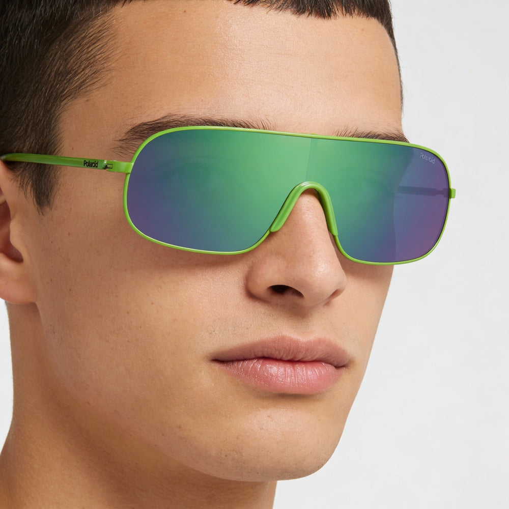 Polaroid Casual Unisex Green Stainless Steel Frame Sunglasses with Grey Green Mirror Polarized Lenses 99-1-140