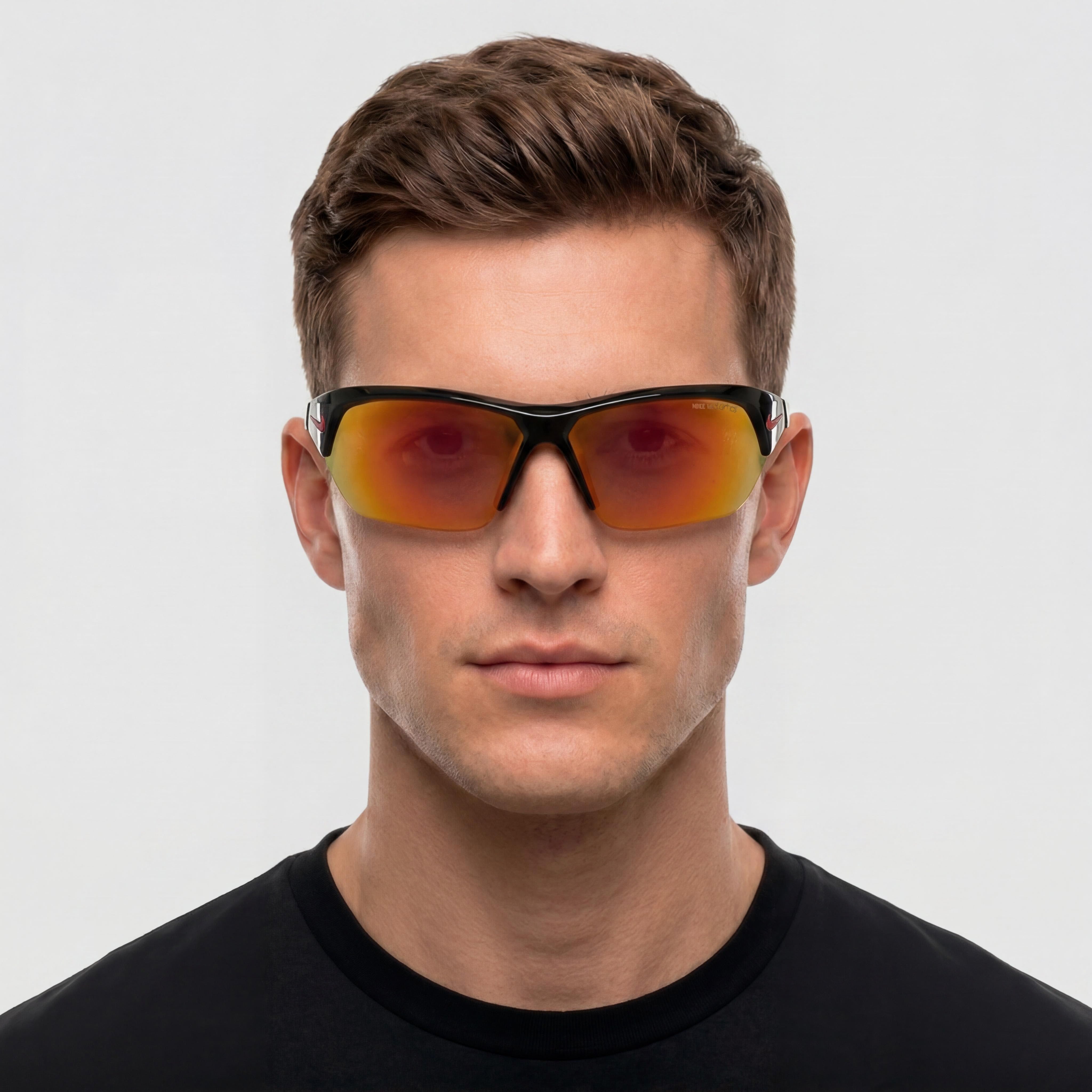 NIKE Skylon Ace DV2163 Men's Black Nylon Frame Mirror Red Wraparound Non-Polarized Sunglasses 100% UV400 Protection 71mm, Photo 4