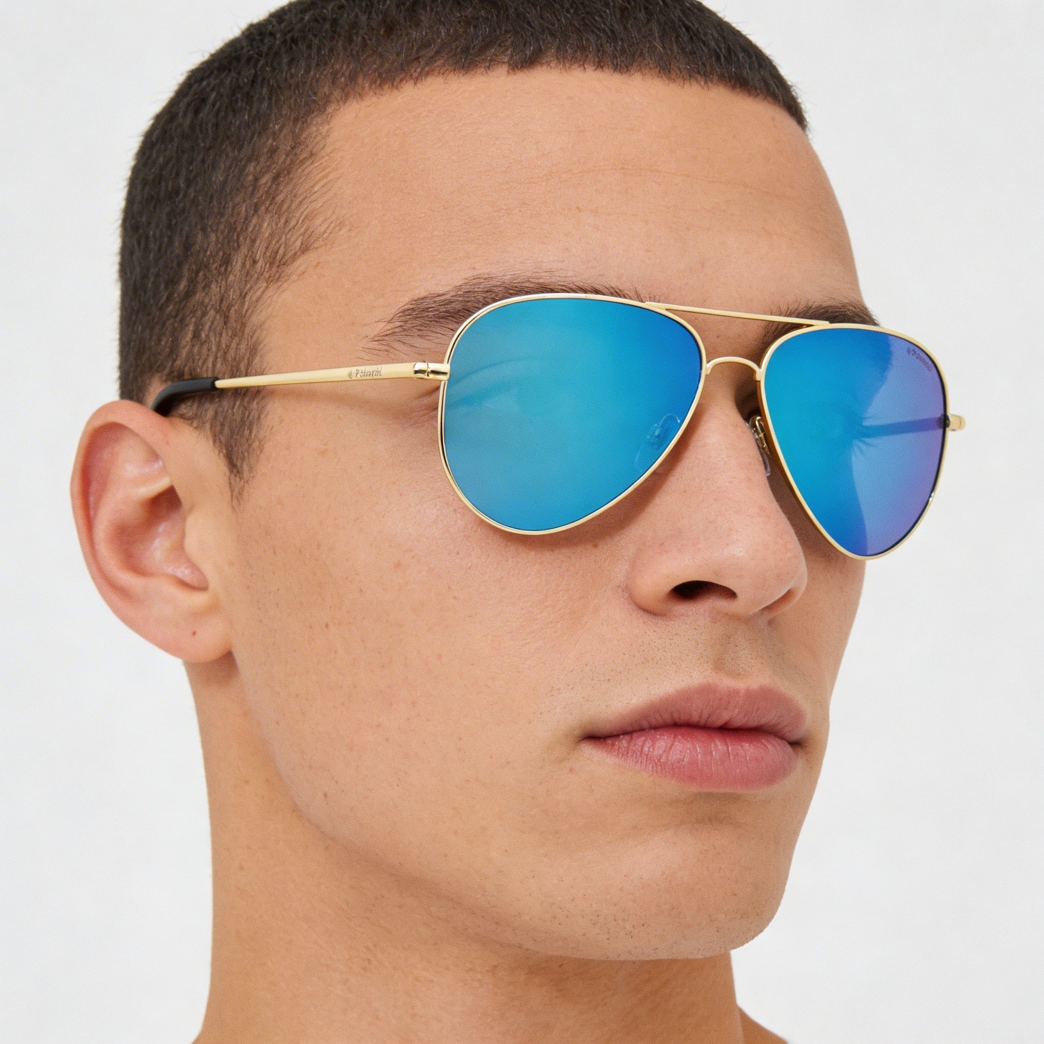 Polaroid Men's Aviator Metal Sunglasses UV 400 Gold Gray Silver Mirrored Frame Gray Blue Mirror Lens 54-25-136, Photo 3