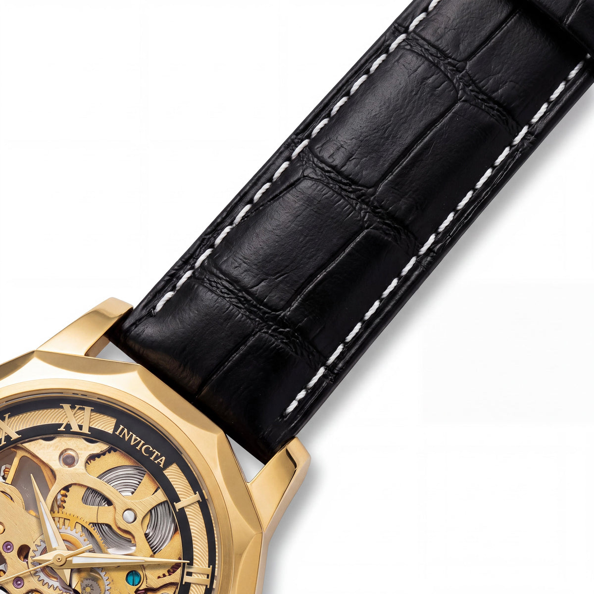 Invicta Objet D Art 69125 Automatic Gold Stainless Steel Unisex Leather Strap Watch 42mm Case, Photo 3