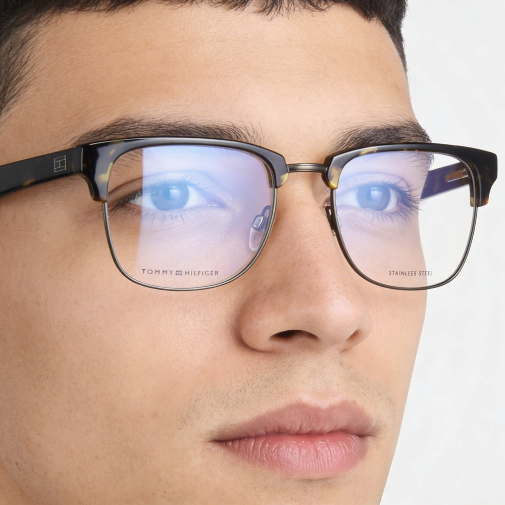 Tommy Hilfiger Men's Casual Eyeglasses, Havana Alloy Steel Frame, Non-polarised Lenses, Size 54-20-145