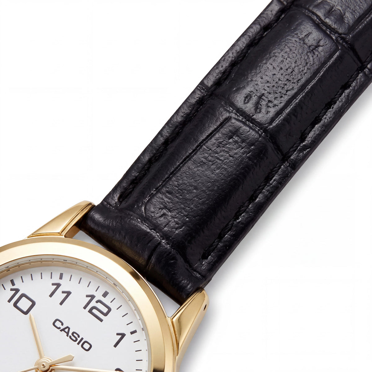 Reloj de cuarzo Casio para mujer, caja de acero inoxidable negra, blanca y dorada con correa de cuero, 31 mm, resistente al al agua, Photo 3