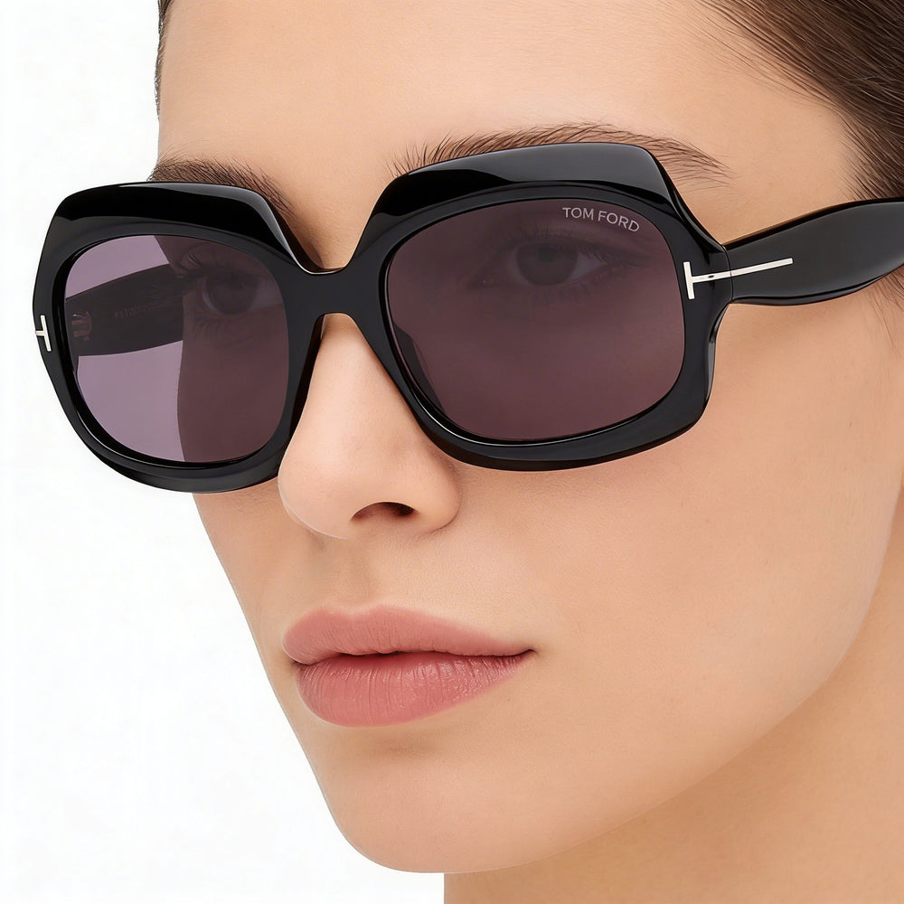 Tom Ford REN FT1155 Unisex Shiny Black Acetate Black Smoke Purple Non-Polarized UV Protection Sunglasses 60mm