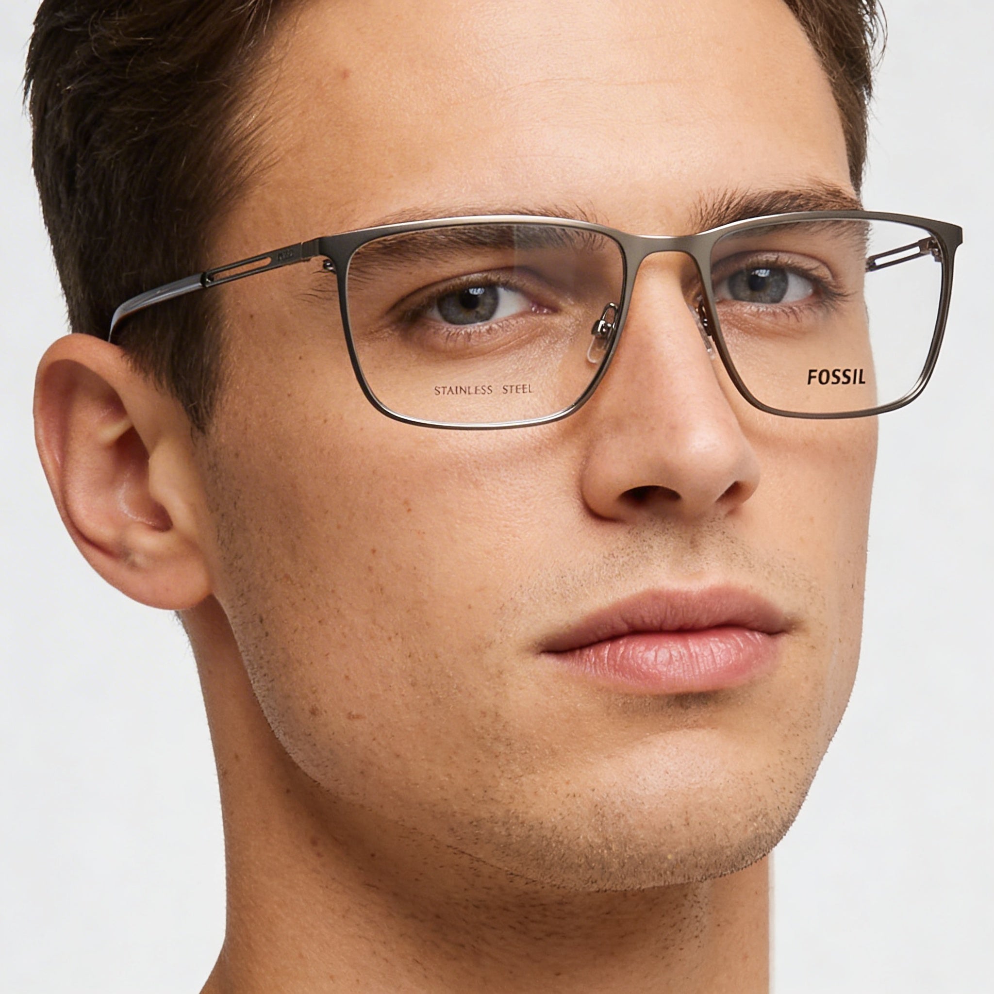 Gafas Fossil Fos 7129 Modern para hombre, de acero aleado, transparente, mate, rutenio oscuro, 55 mm, Photo 4