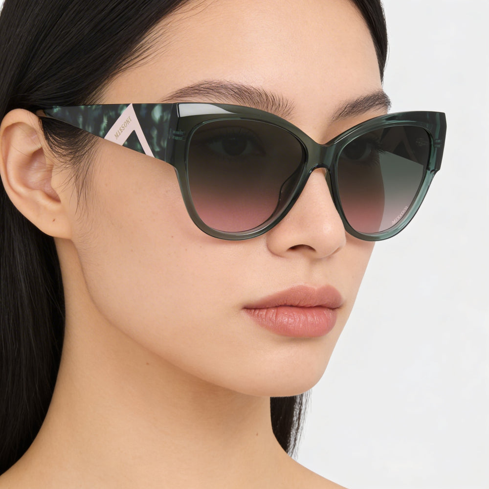 M Missoni Casual Women's Acetate Green Frame Sunglasses with Green Pink Polycarbonate Lenses 57-16-140