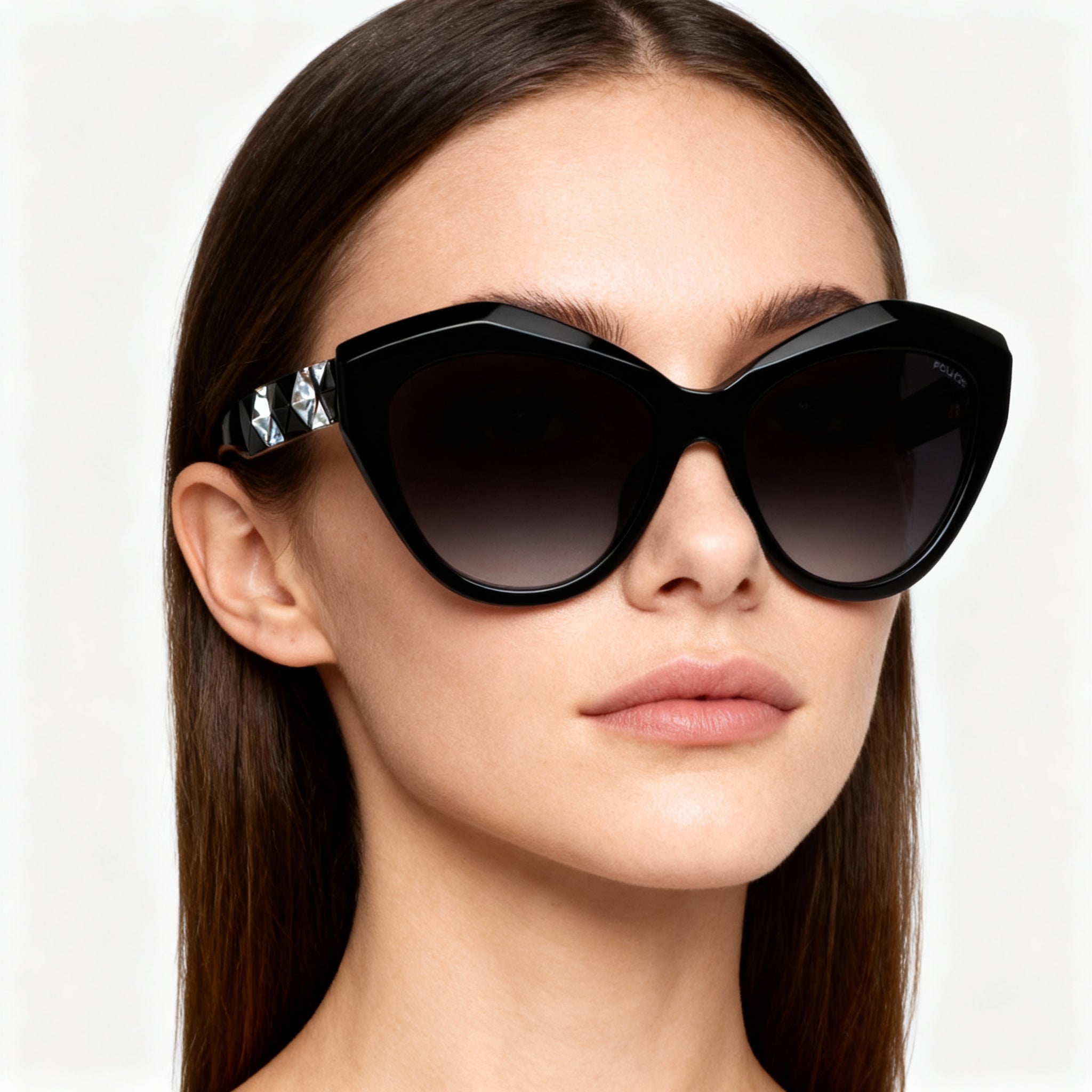 Police SPLL35 Women’s Modern Acetate Frame Eyewear with Polycarbonate Non-Polarized Lenses, Nero Lucido, 55mm, Photo 3