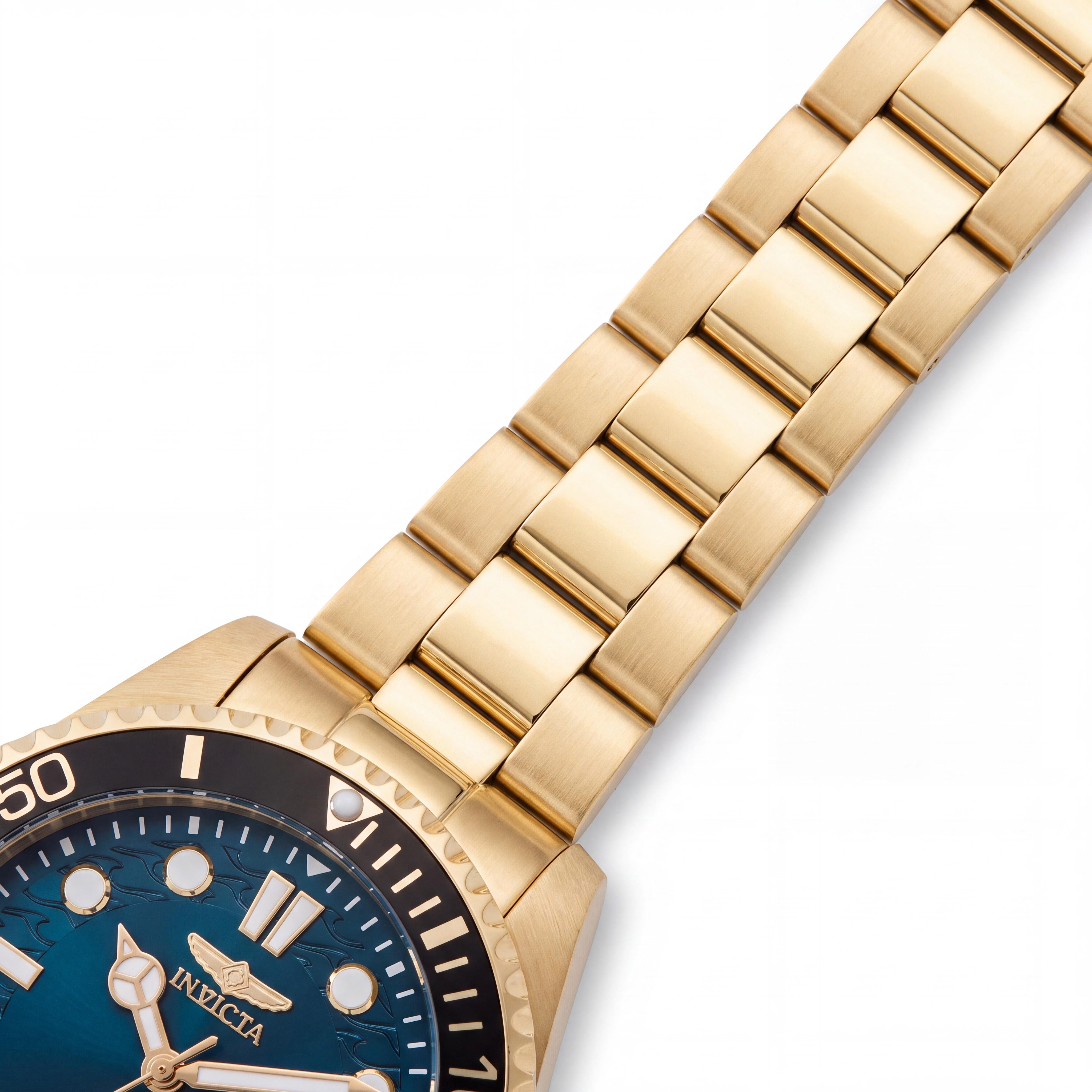 Invicta Pro Diver 49707 Reloj de Cuarzo Unisex con Caja Dorada, Brazalete de Acero Inoxidable y Esfera Azul, 43mm, Photo 3