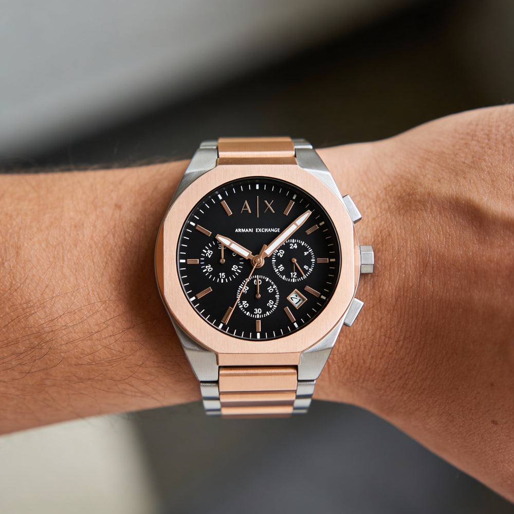A|X Armani Exchange Bracelet Men's Chronograph Rose Gold Silver Stainless Steel Watch 42mm