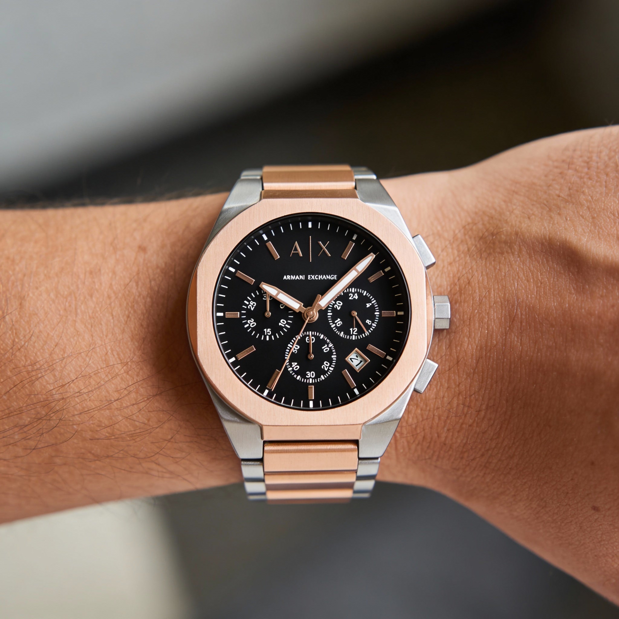 A|X Armani Exchange Bracelet Men's Chronograph Rose Gold Silver Stainless Steel Watch 42mm, Photo 3