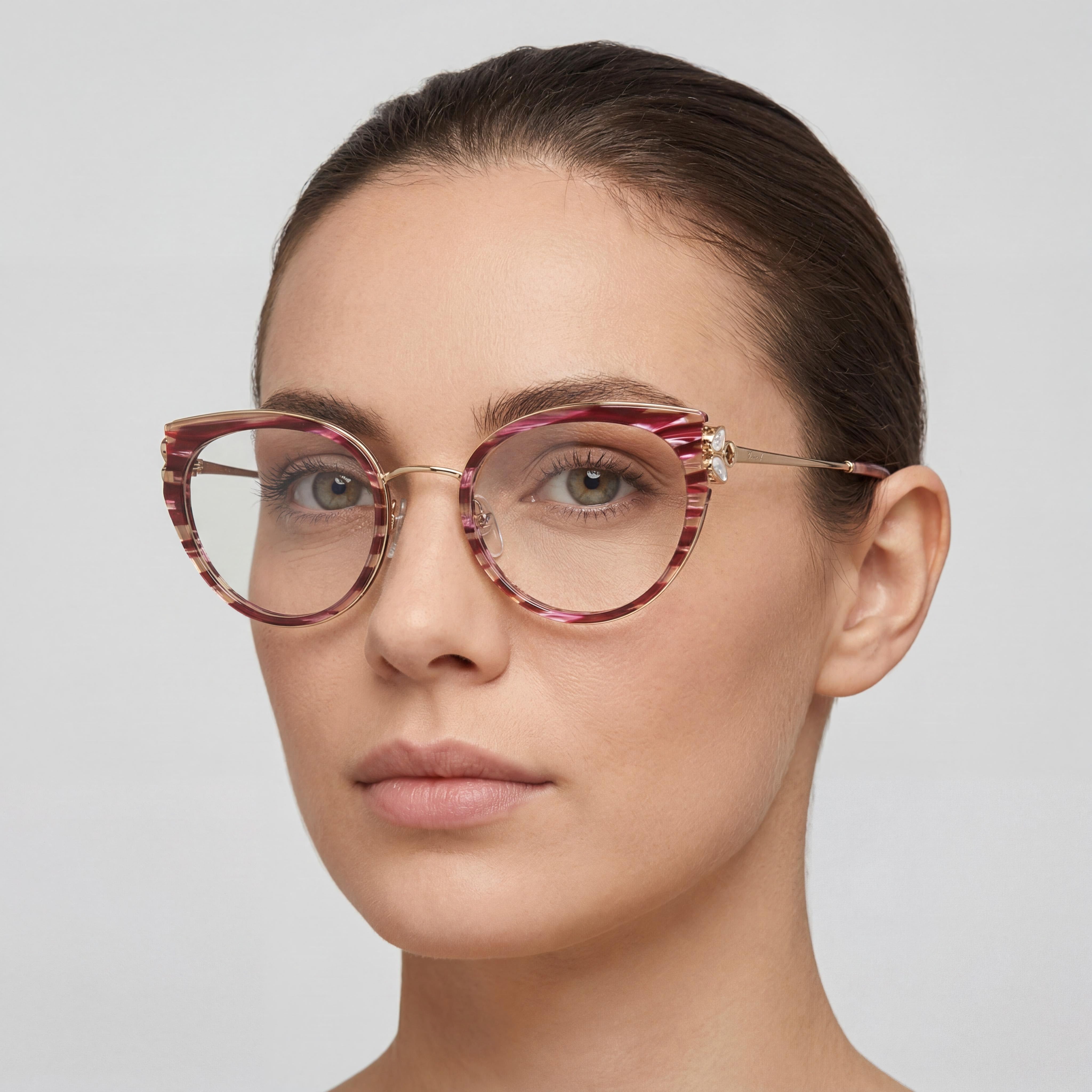 Chopard Gafas Casuales para Mujer con Montura de Acetato, Borgoña Rayado Brillante, No , 52 mm Ancho de Lente, Photo 3