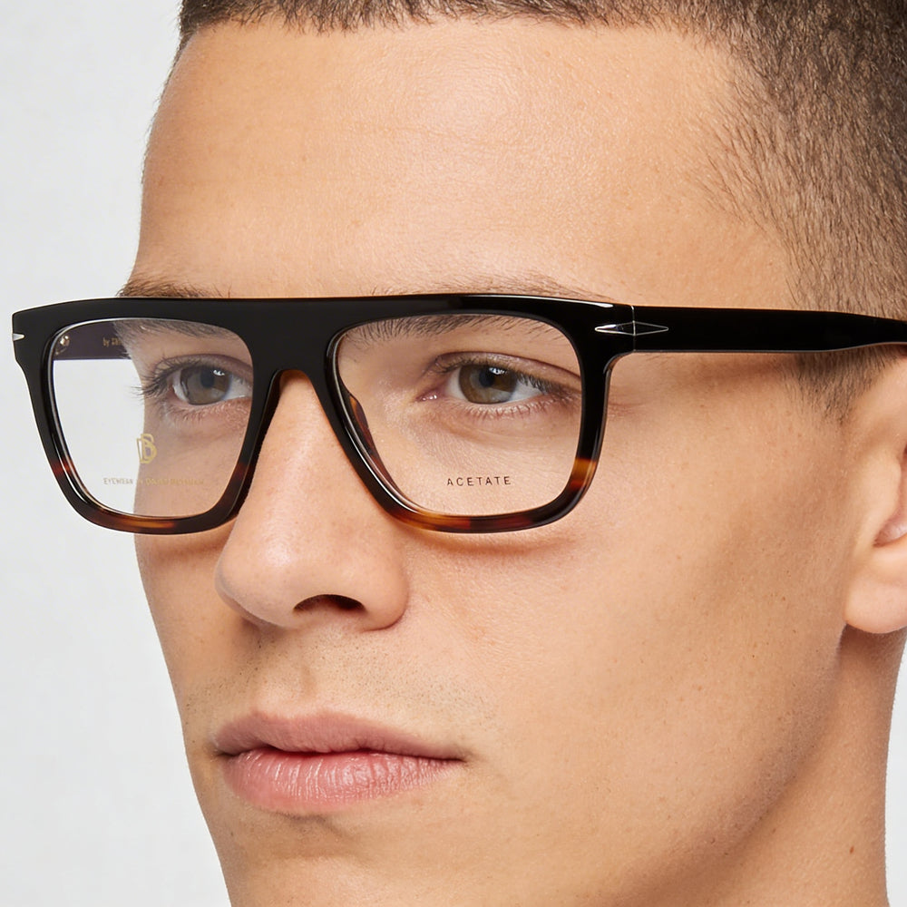 Gafas David Beckham DB 7096 para hombre, modernas, de acetato negro con cuerno, 53 mm
