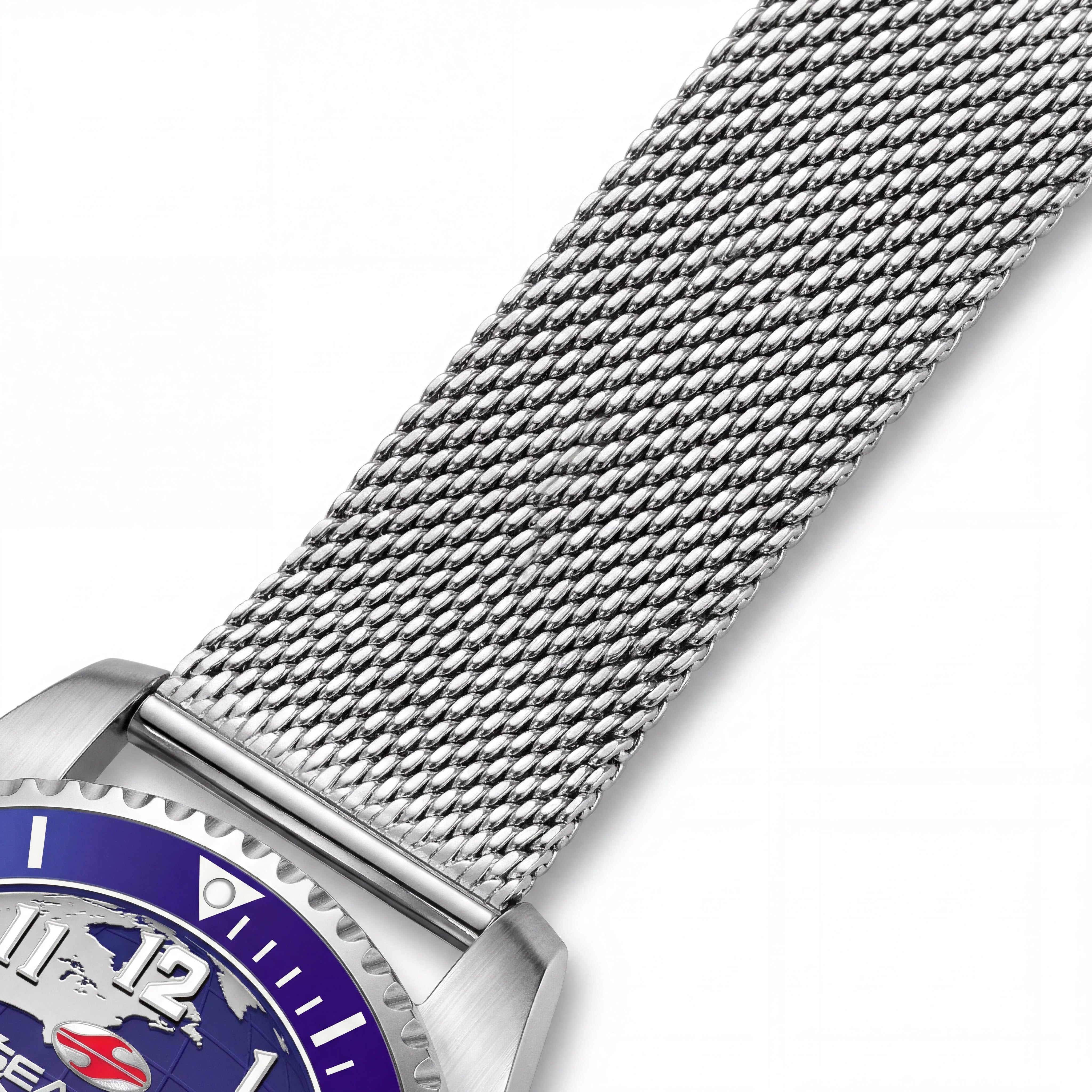 Reloj de cuarzo Seapro para hombre, esfera azul, caja de acero inoxidable, brazalete de acero inoxidable, resistente al agua, Photo 3
