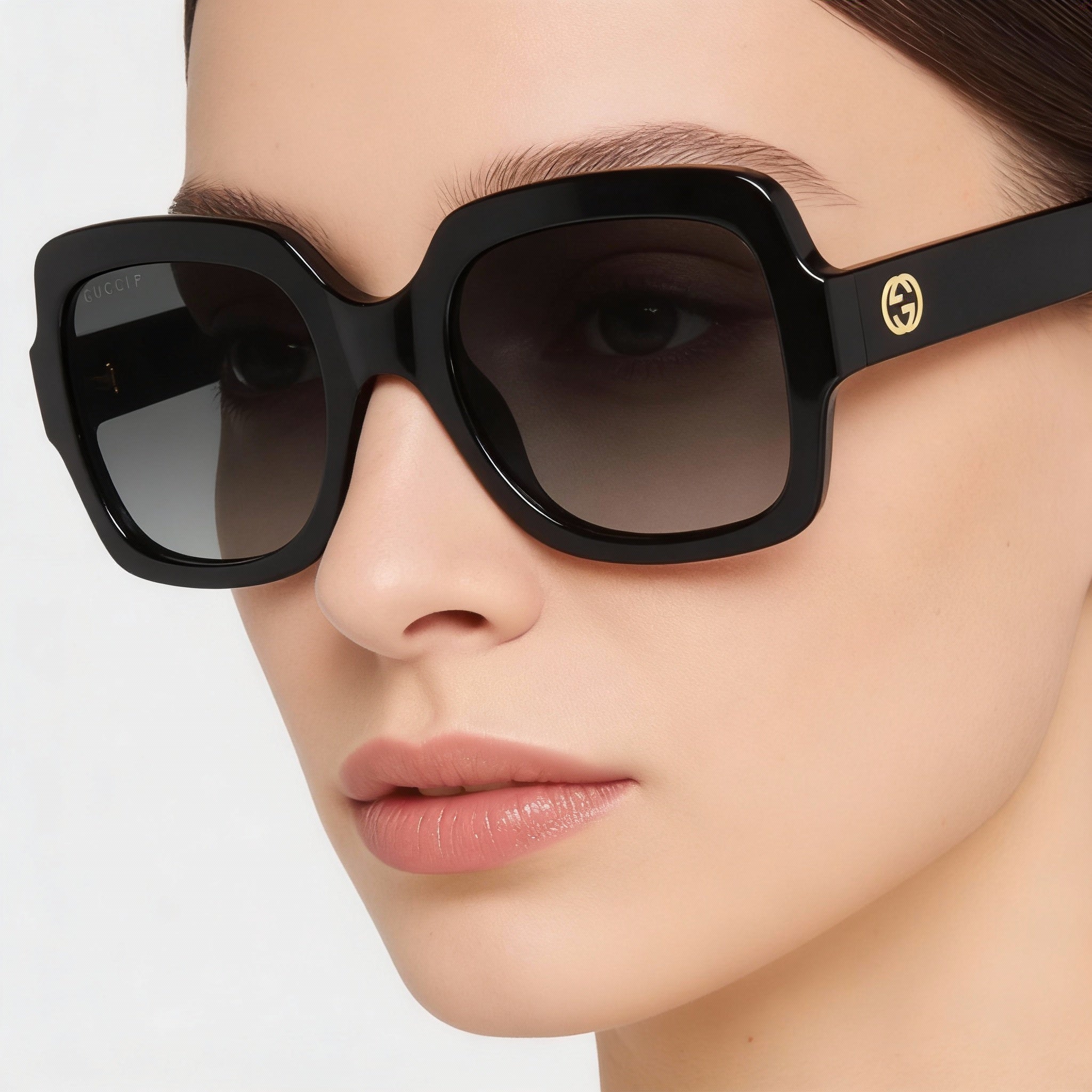 Gucci Gg1337s 002 Women's Black Gold-Logo Injection Sunglasses Grey Gradient Lenses 54mm UV Protection, Photo 3