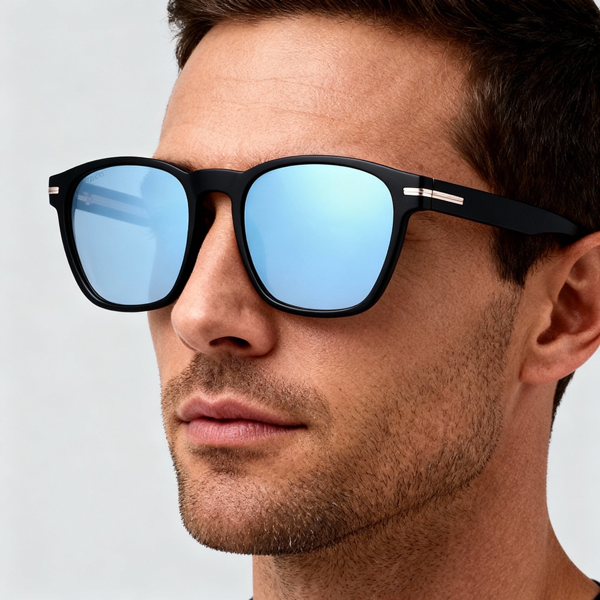 Hugo Boss Men's Classic Black Acetate Sunglasses, Azure Photocromic Highcontrast Blue Non-Polarized Lenses, 52-20-145mm, Photo 4