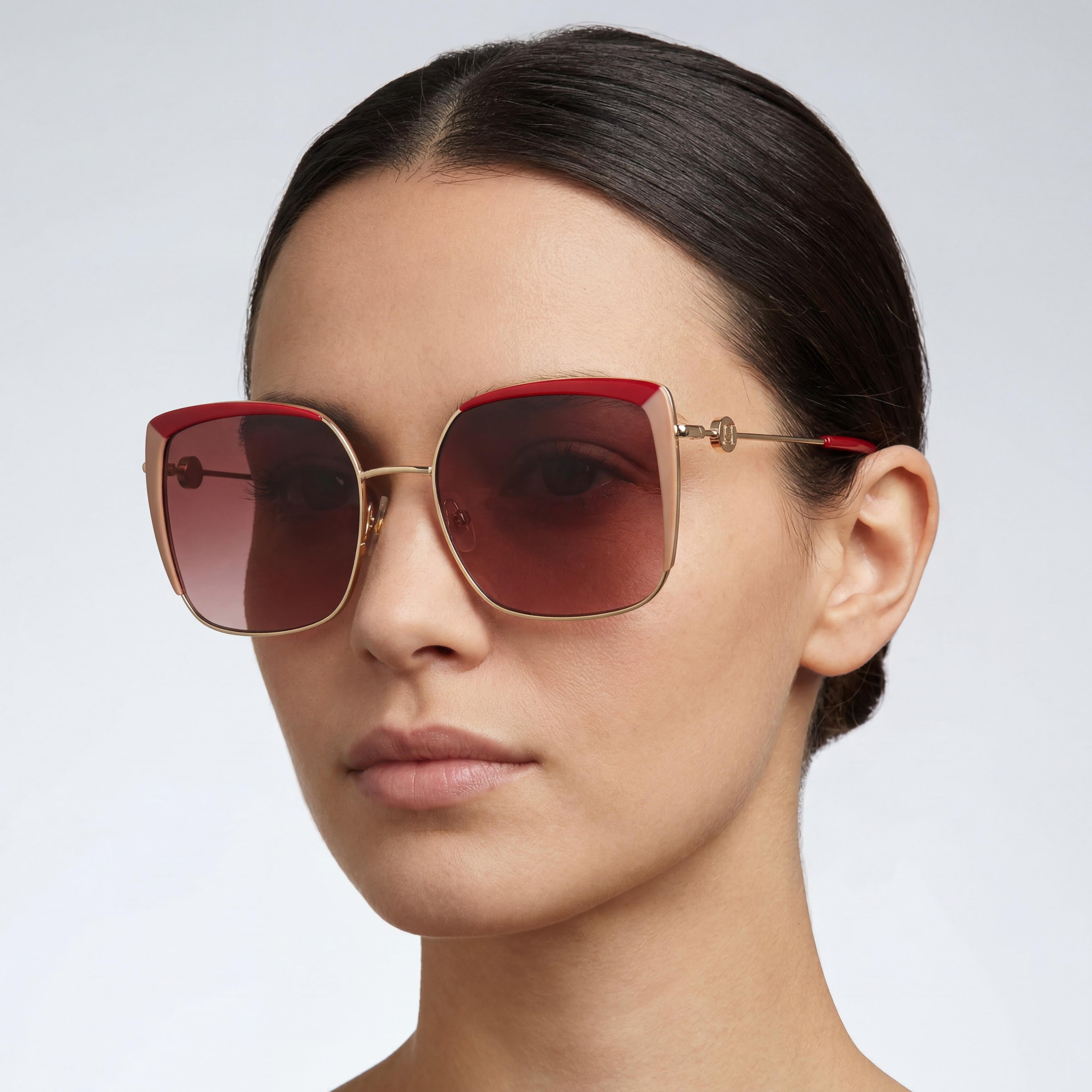 Carolina Herrera HER 0111/S Classic Women's Beige Ivory Stainless Steel Square Non-Polarized UV Sunglasses 57mm, Photo 3