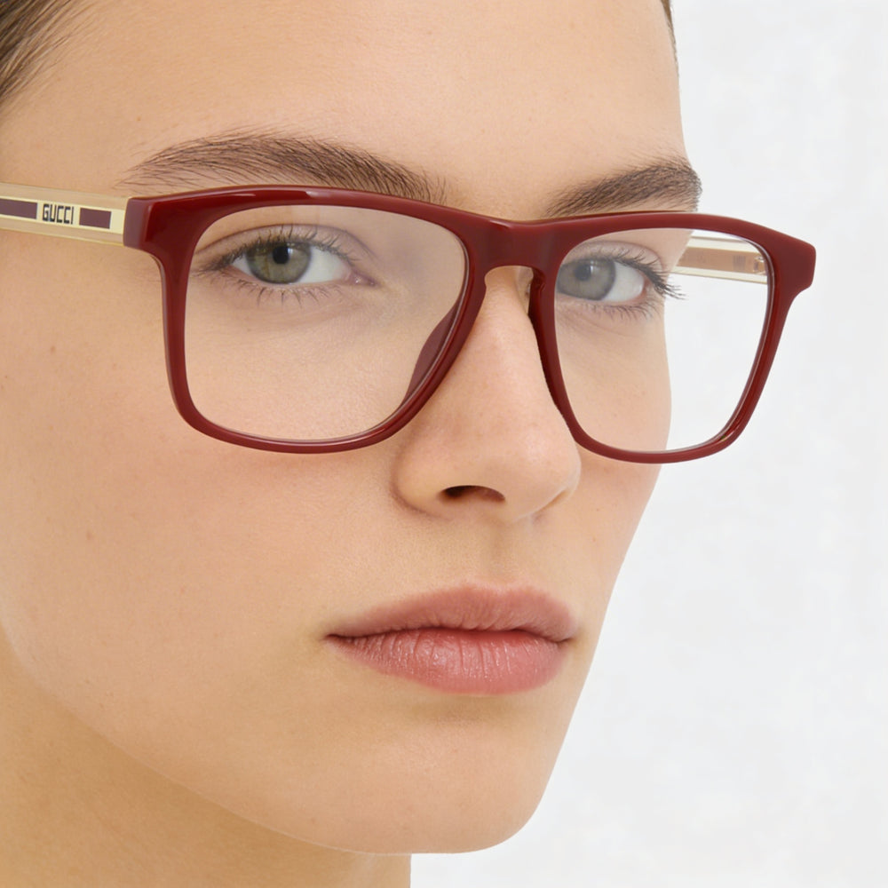 Gafas unisex Gucci GG0561O cuadradas/rectangulares, montura completa de plástico transparente color burdeos, 54 mm