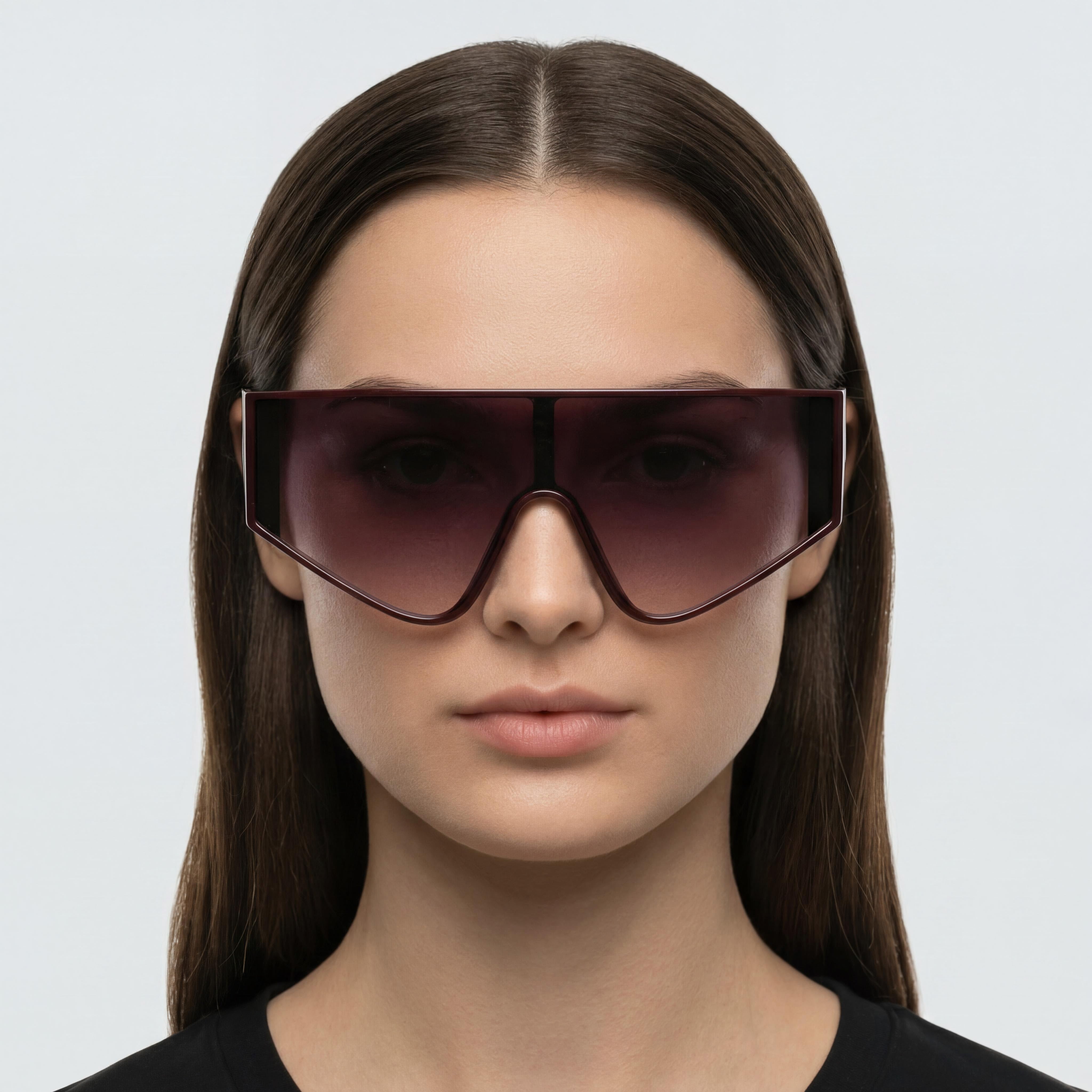 KARL LAGERFELD Women's Bordeaux Acetate Mask Sunglasses, Gradient Bordeaux Lenses, 100% UV400, 65mm, Photo 4