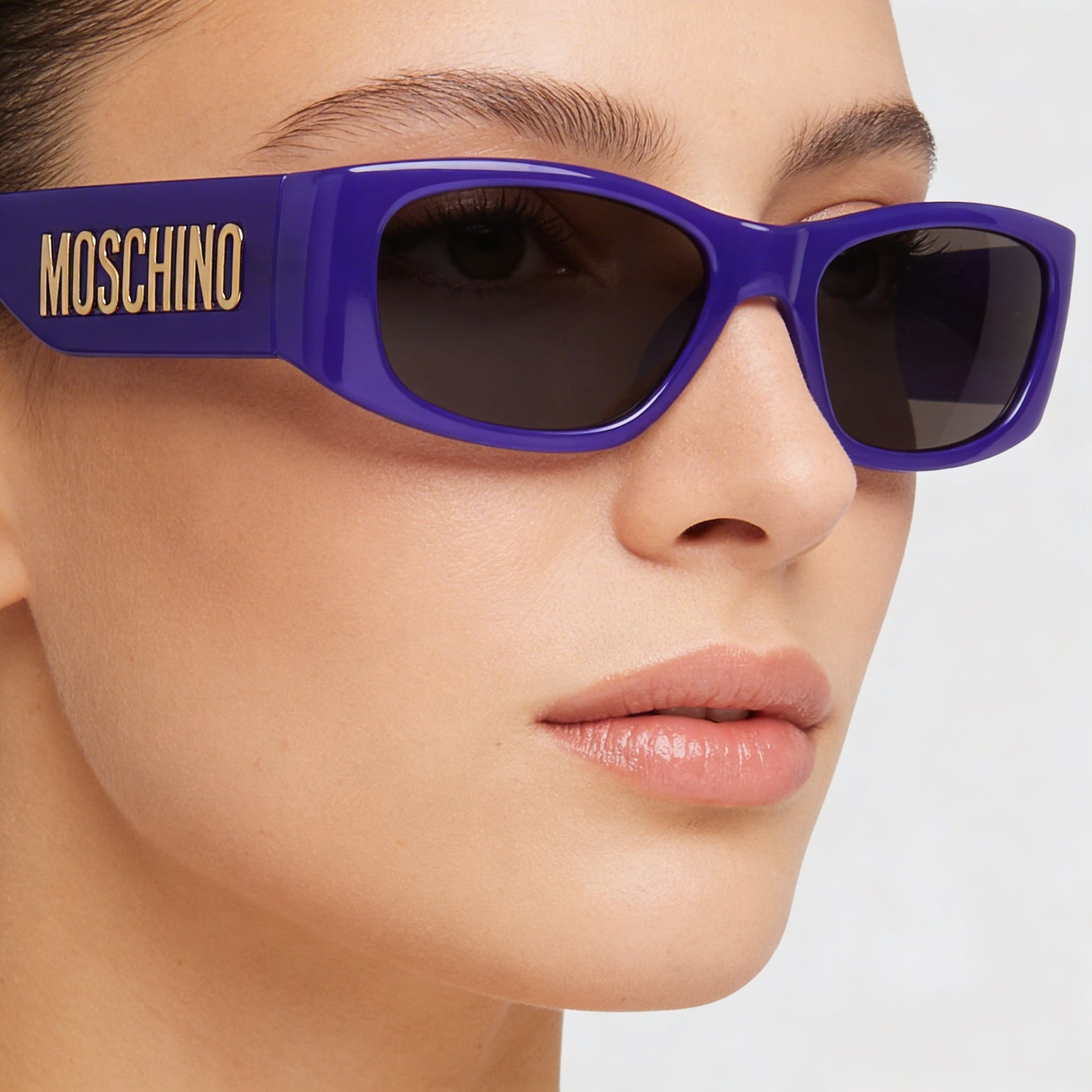 Gafas de sol informales Moschino para mujer, montura de propionato de celulosa violeta, lentes grises con protección UV, 55 mm, Photo 5