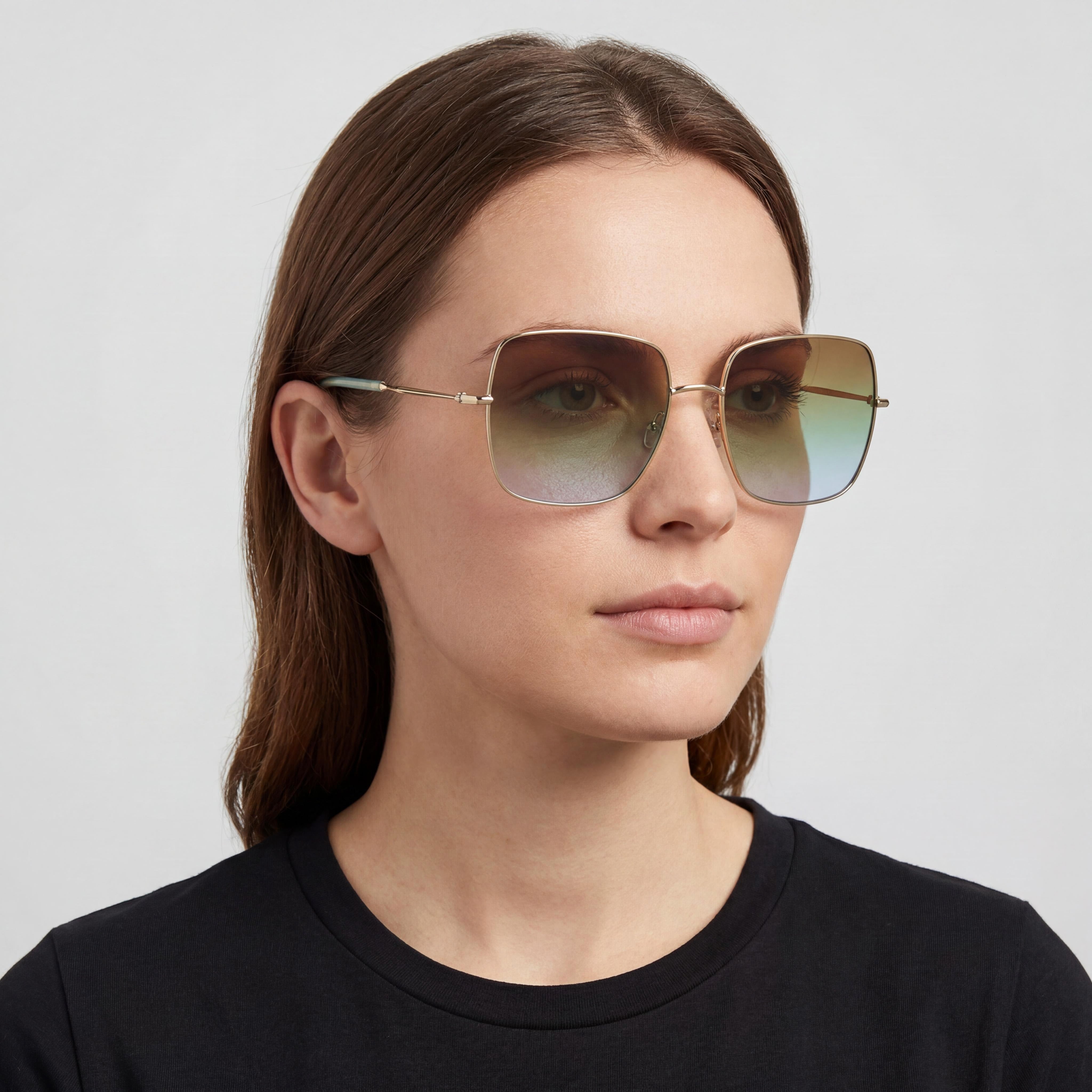 Gafas de sol Missoni Classic cuadradas de acero inoxidable dorado marrón verde degradado 100% protección UV para mujer 58mm, Photo 5