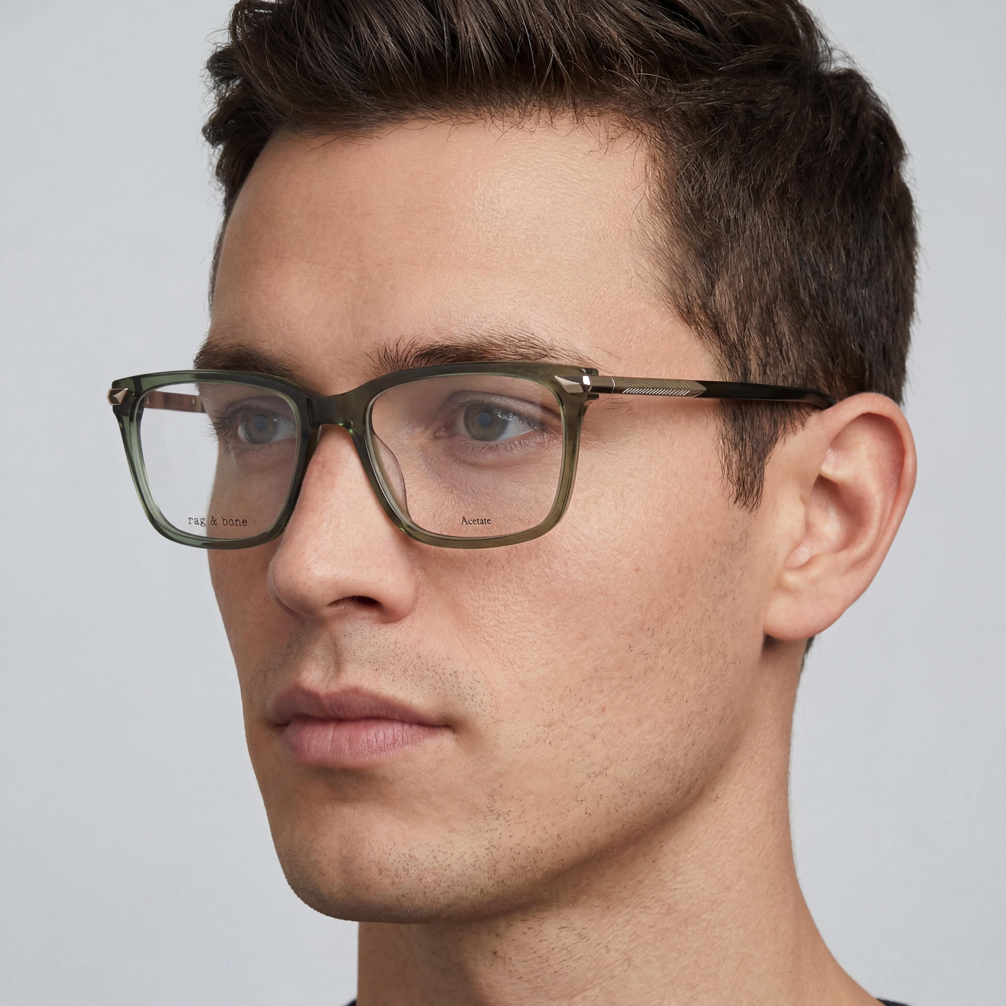 rag & bone Men's Casual Green Acetate Frame Eyeglasses with Transparent Plastic Lenses 54-18-145, Photo 4